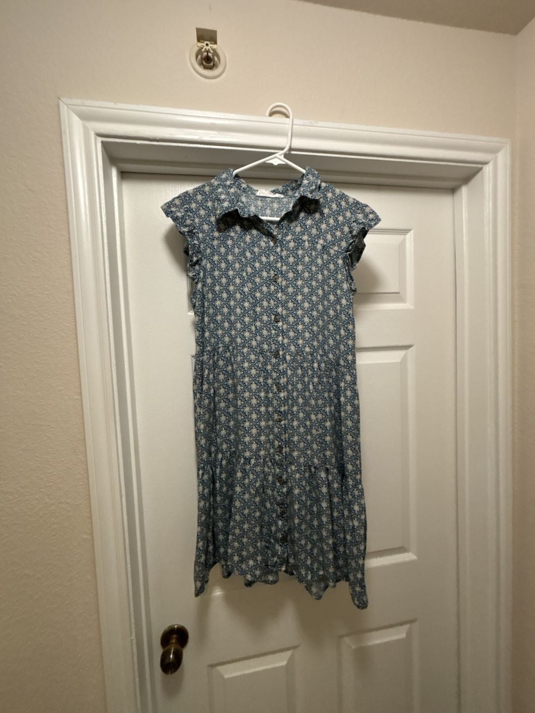 Lucky Brand Collared Button-Through Midi Dress Size M Blue Floral 2