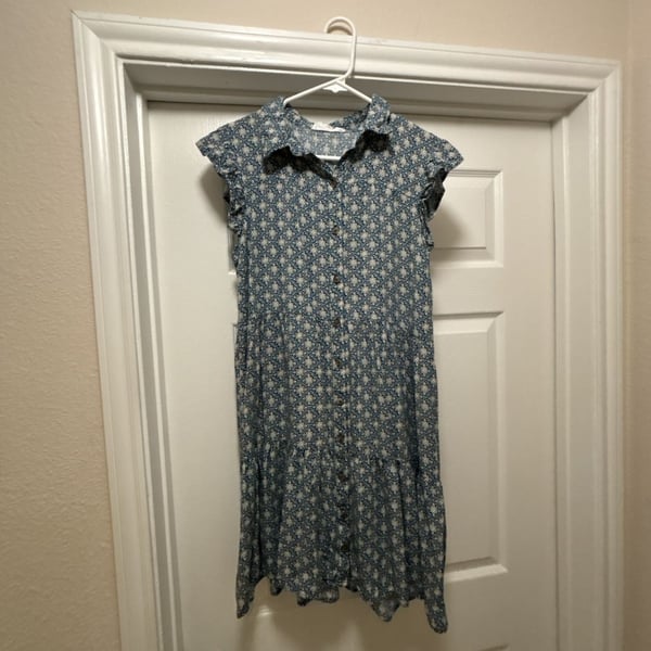 Lucky Brand Collared Button-Through Midi Dress Size M Blue Floral