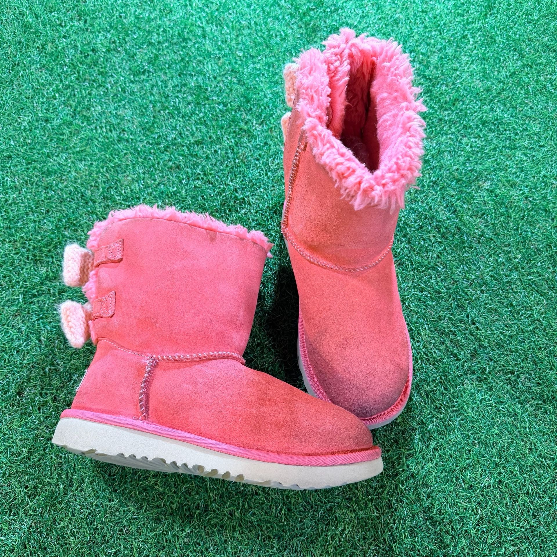 Ugg Bailey Bow Knit Bows Boot Size 3 Kids Pink Suede 2