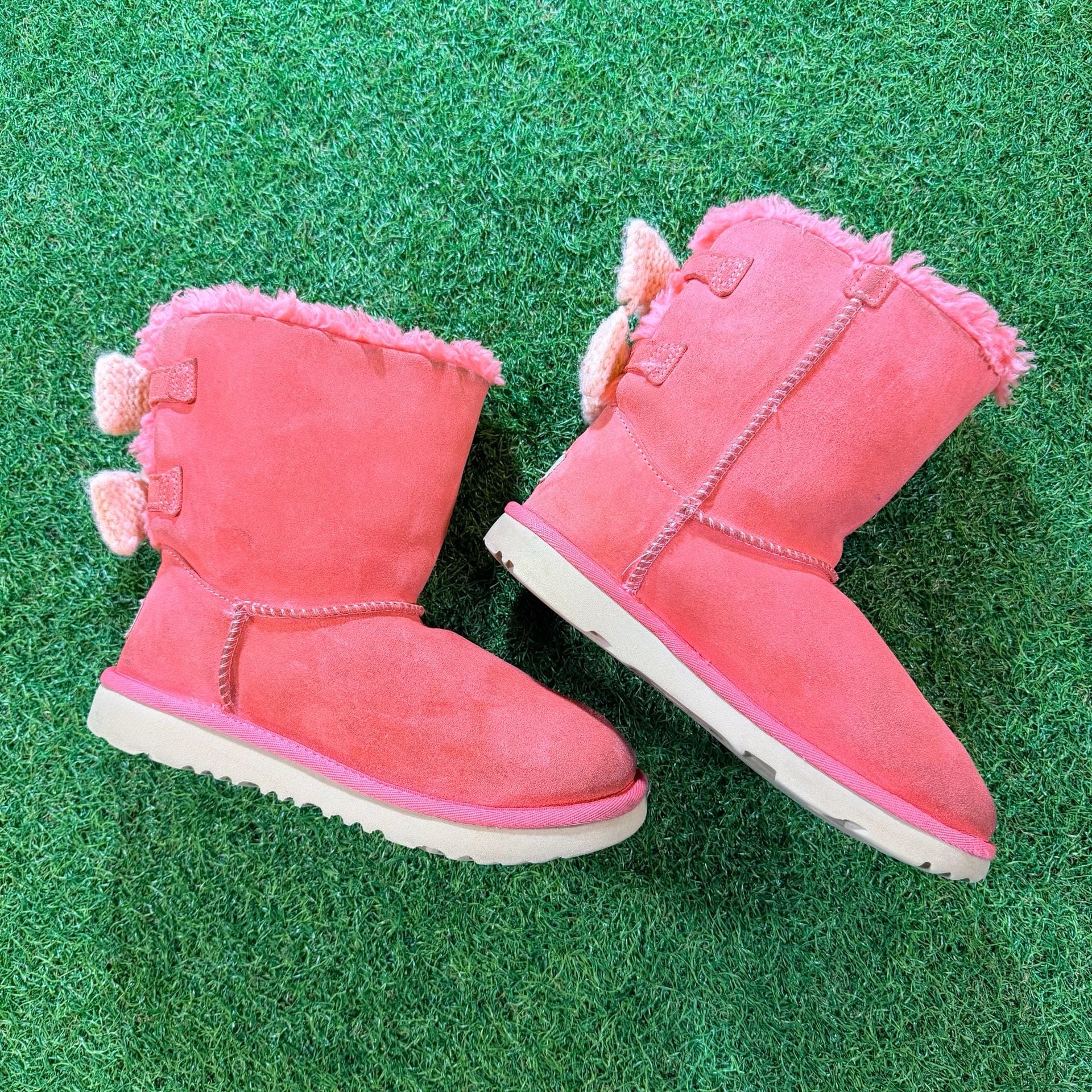 Ugg Bailey Bow Knit Bows Boot Size 3 Kids Pink Suede 3