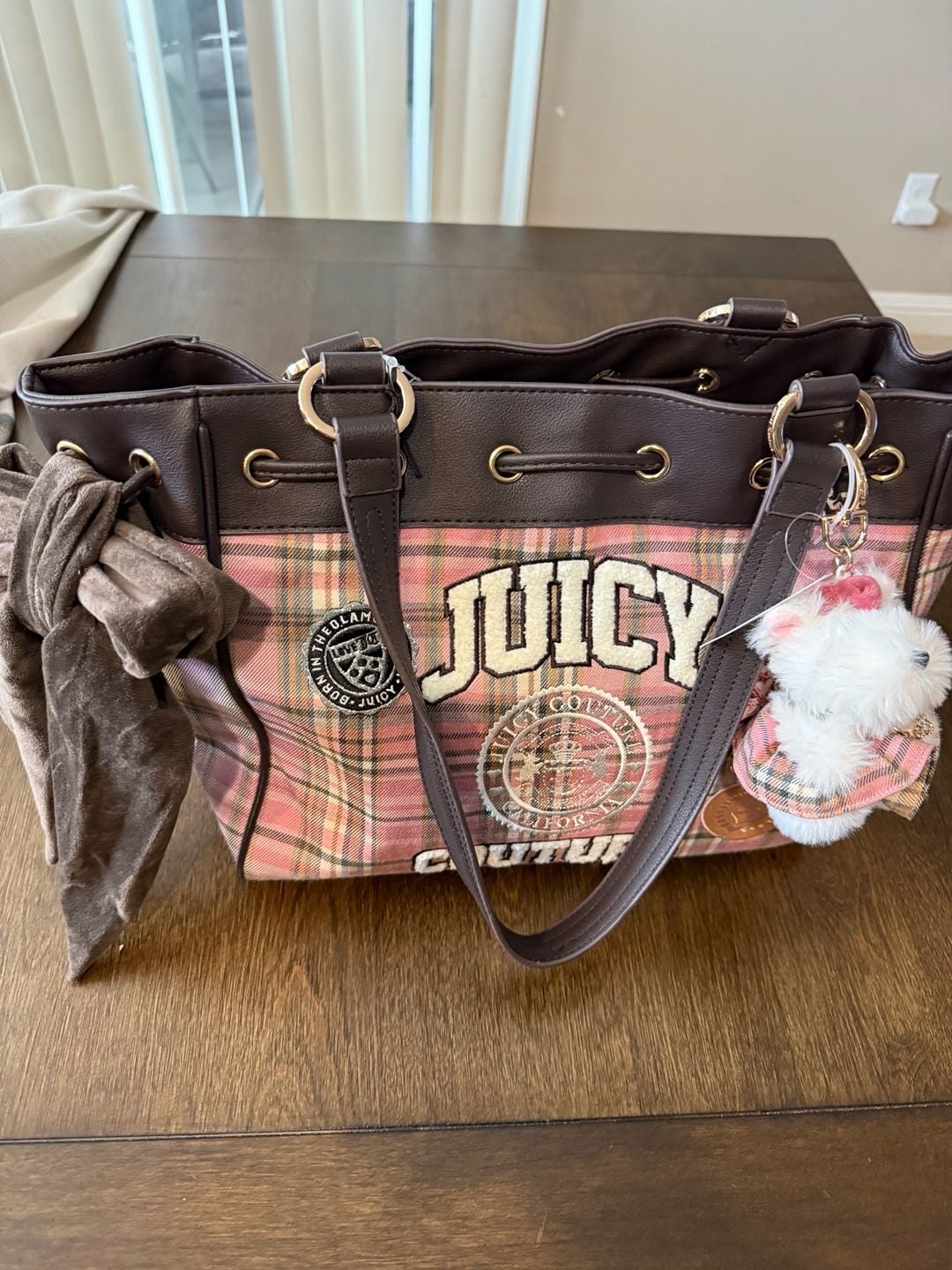 Juicy Couture Pink Plaid Tote Bag With Charm 2