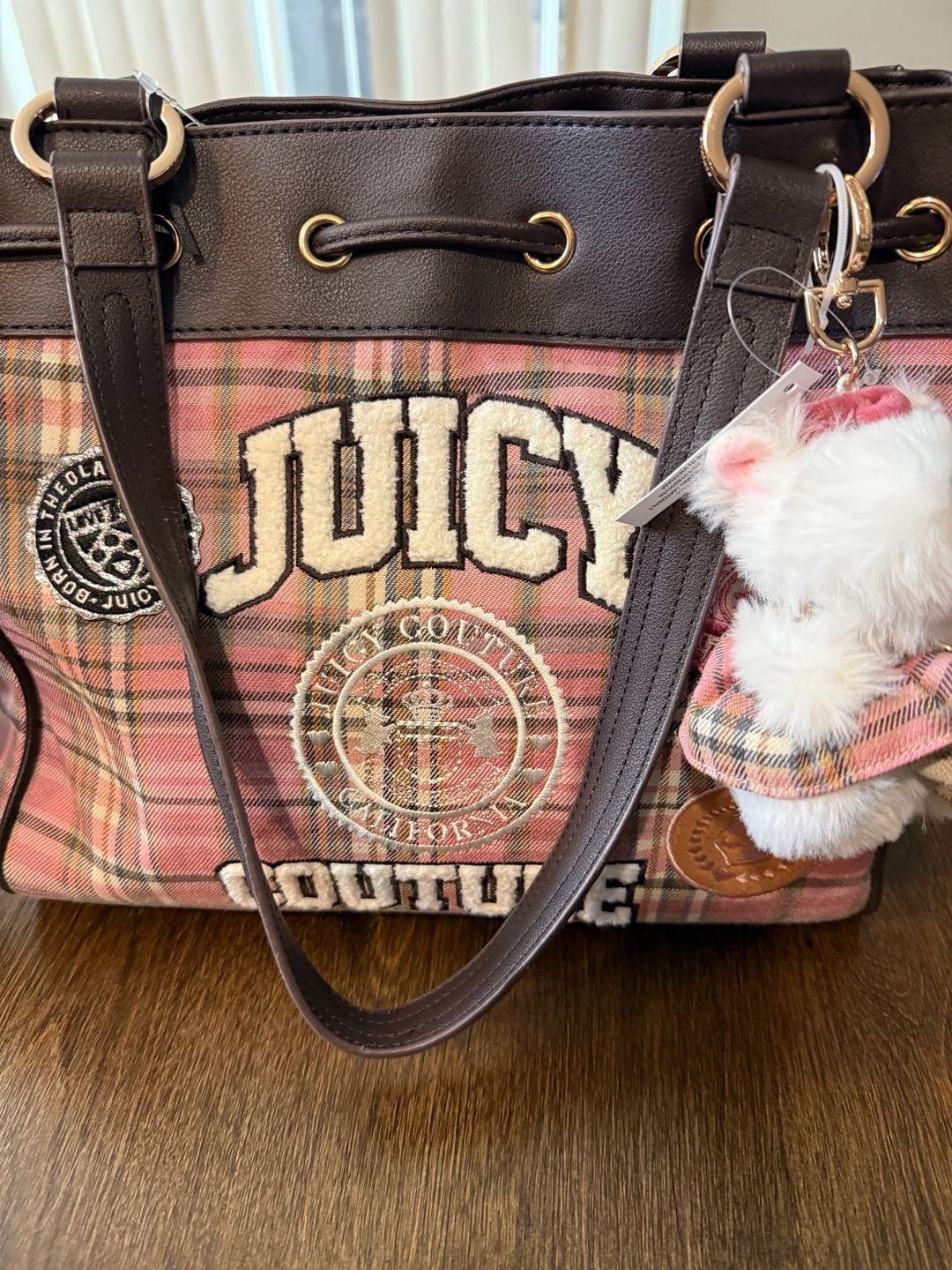 Juicy Couture Pink Plaid Tote Bag With Charm 3
