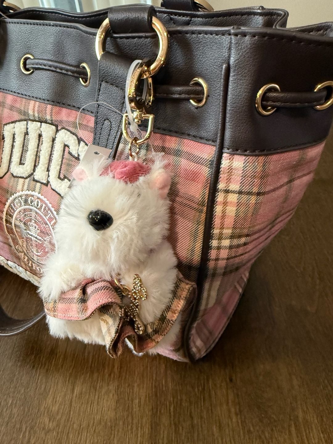 Juicy Couture Pink Plaid Tote Bag With Charm 4