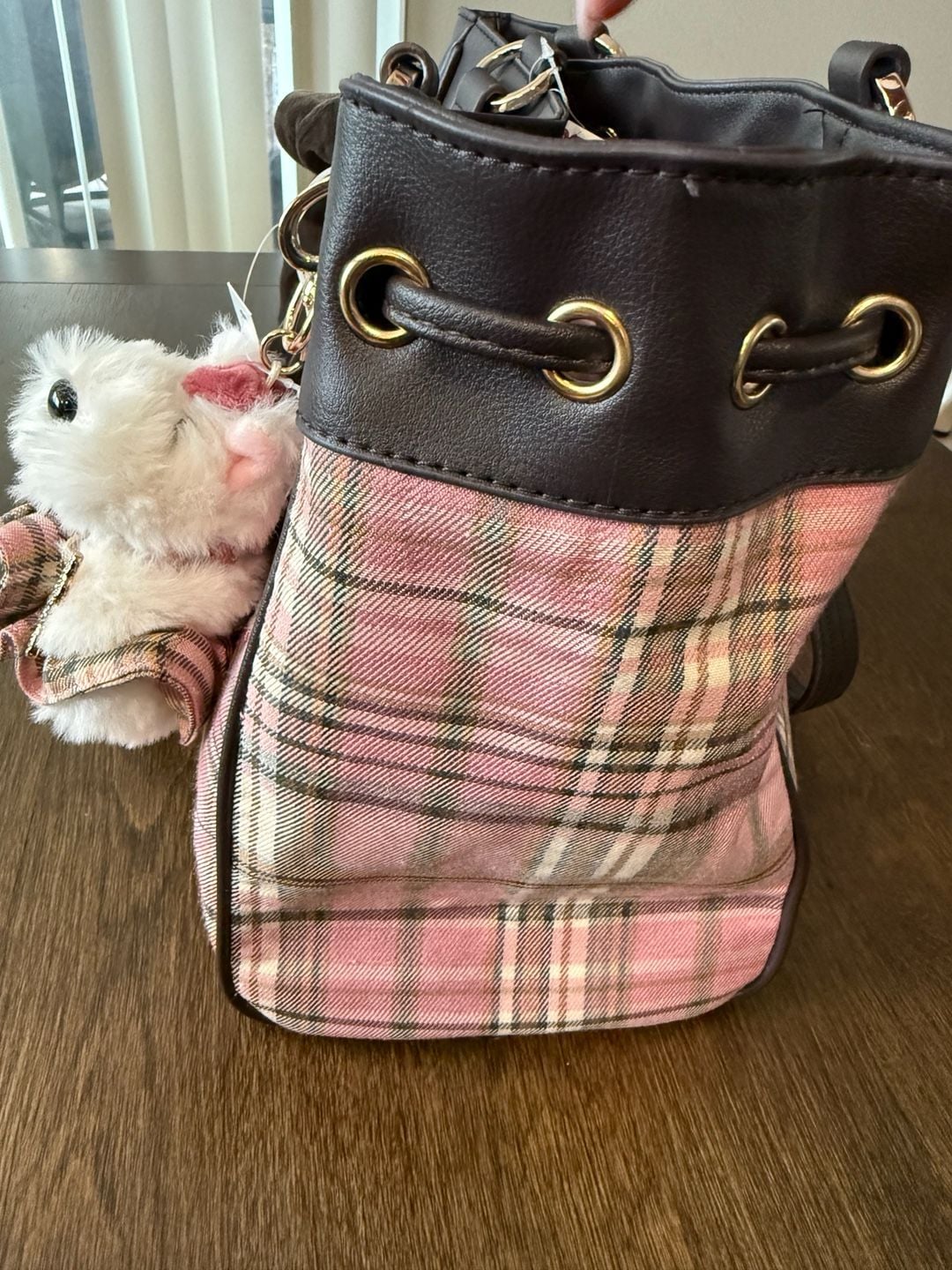 Juicy Couture Pink Plaid Tote Bag With Charm 5