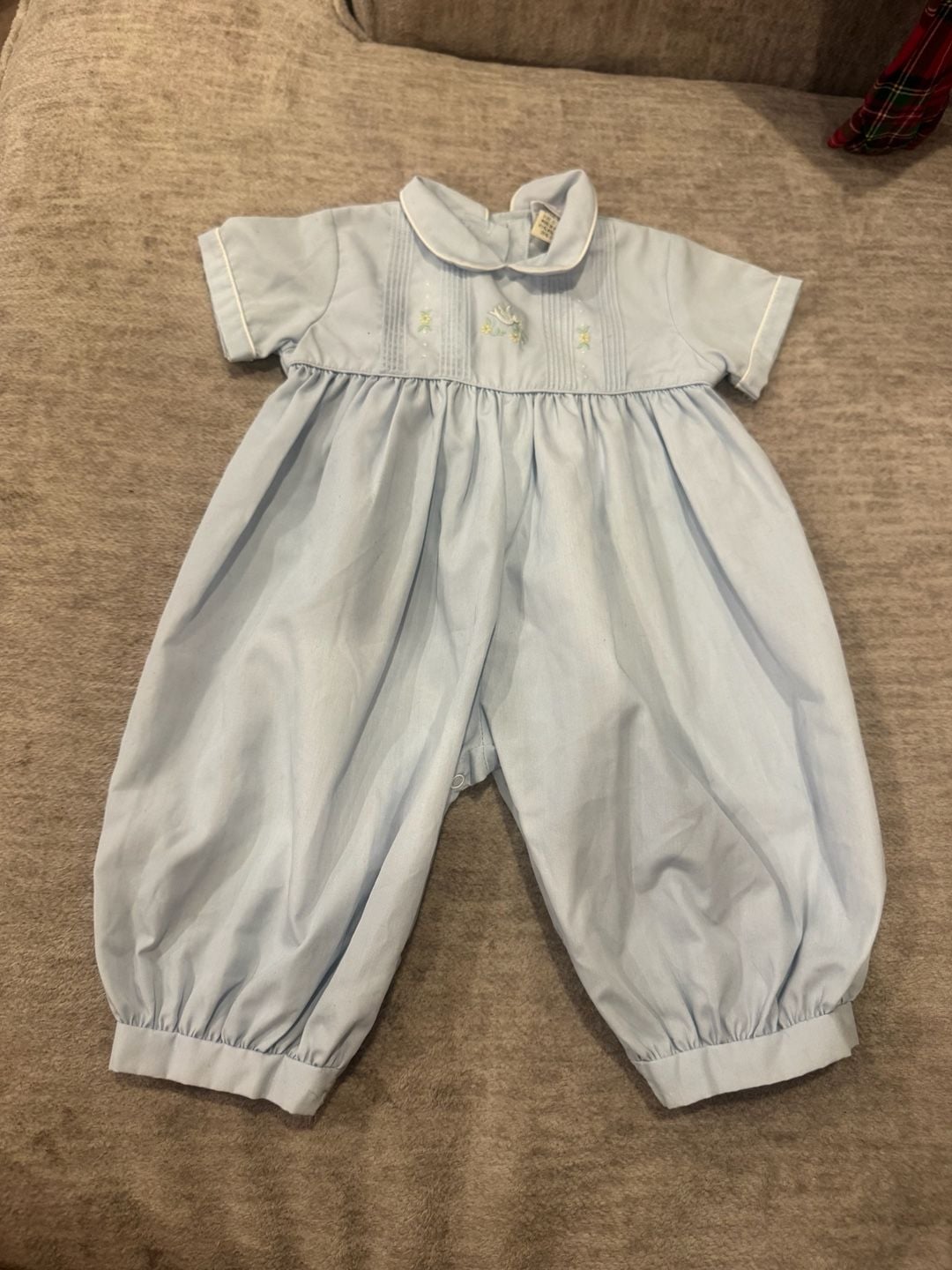 Vintage Bubble Romper Size 0-3 months Light Blue Embroidered 2