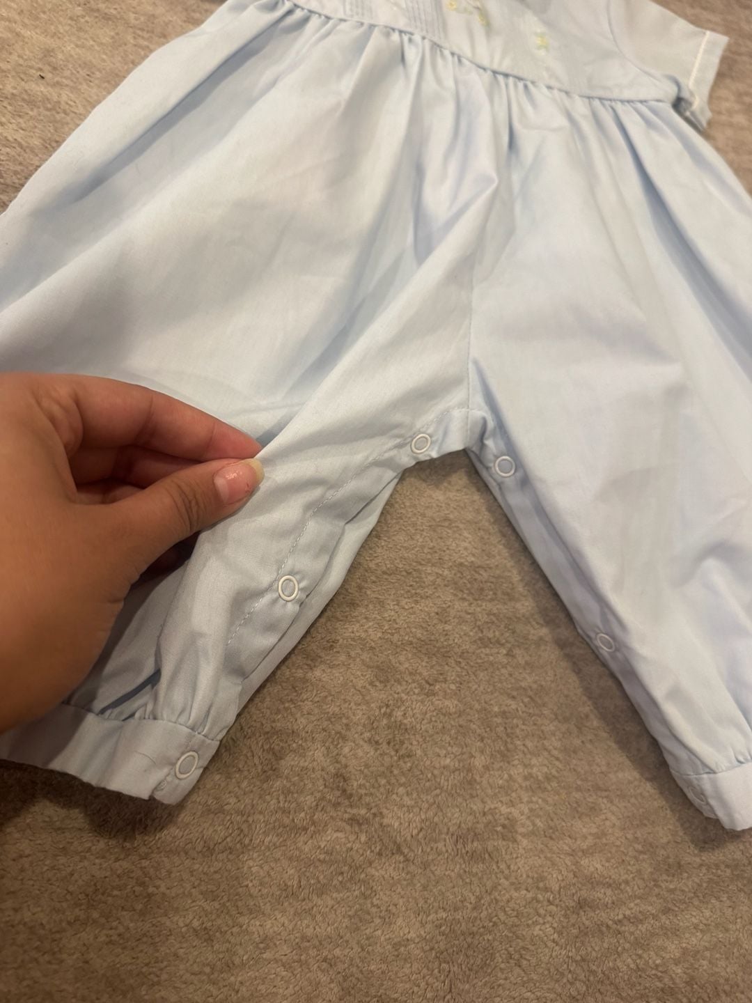 Vintage Bubble Romper Size 0-3 months Light Blue Embroidered 4