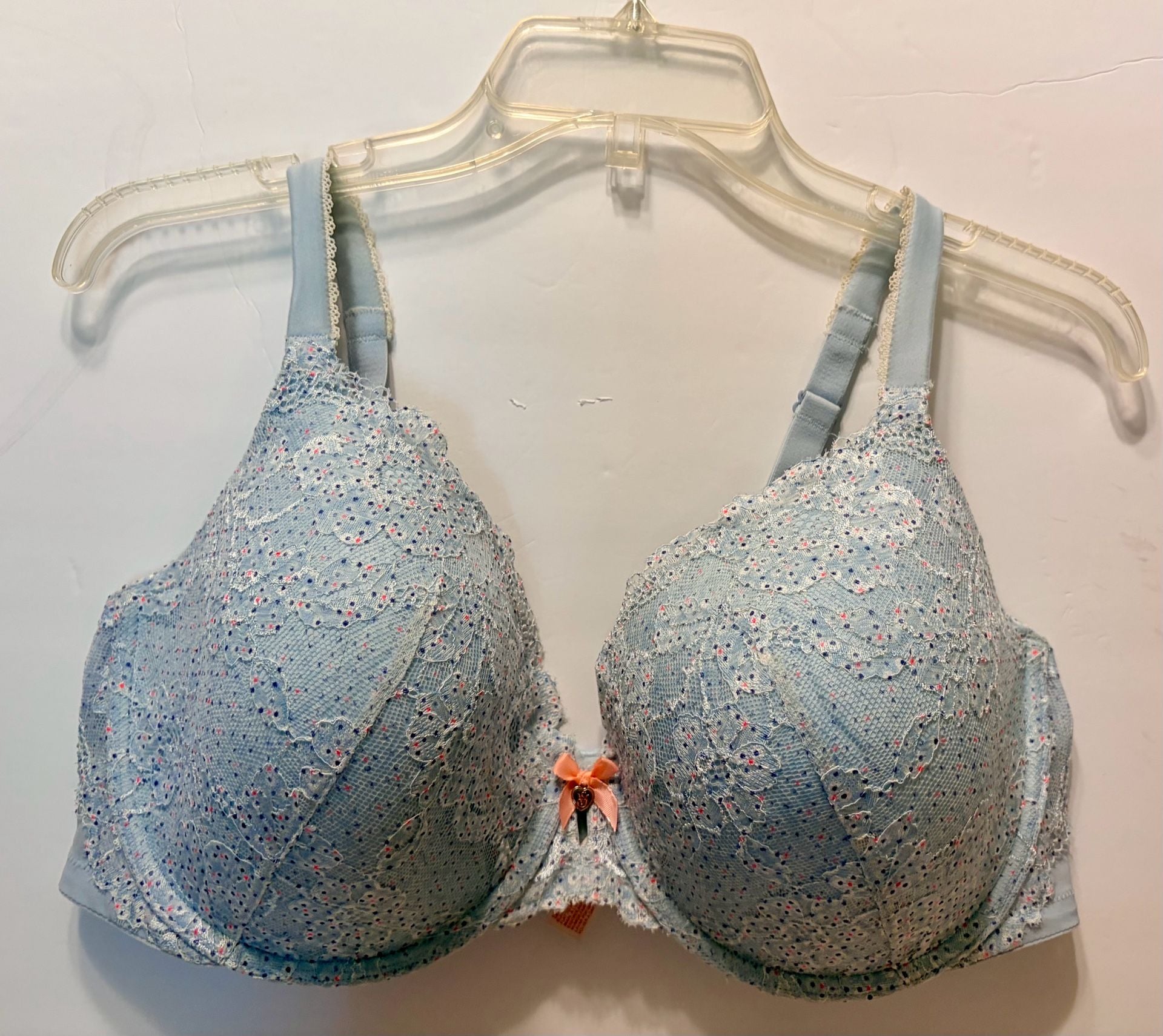 Victoria's Secret Underwire Bra Blue Lace Polka Dot Size 40DD 2