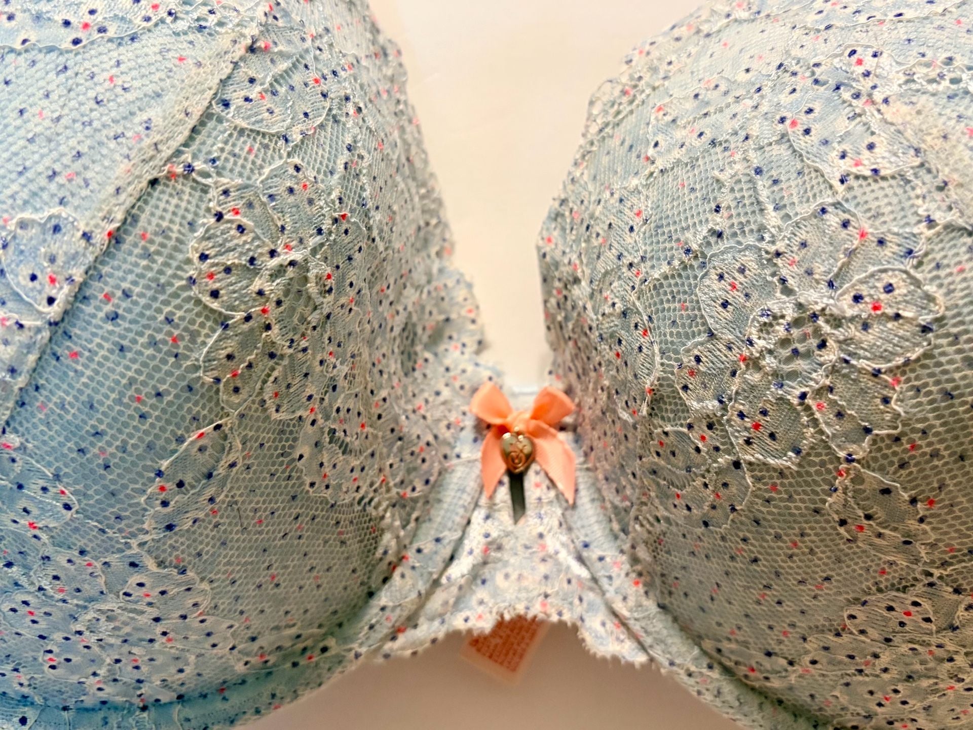 Victoria's Secret Underwire Bra Blue Lace Polka Dot Size 40DD 8