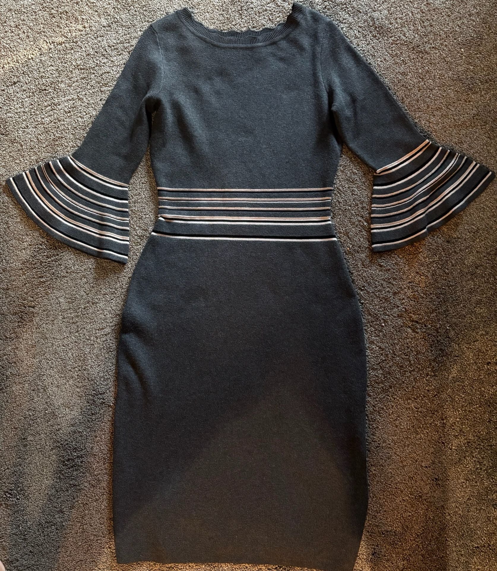 Danny and Nicole Sweater Dress Size L Gray Striped Bell Sleeve 2