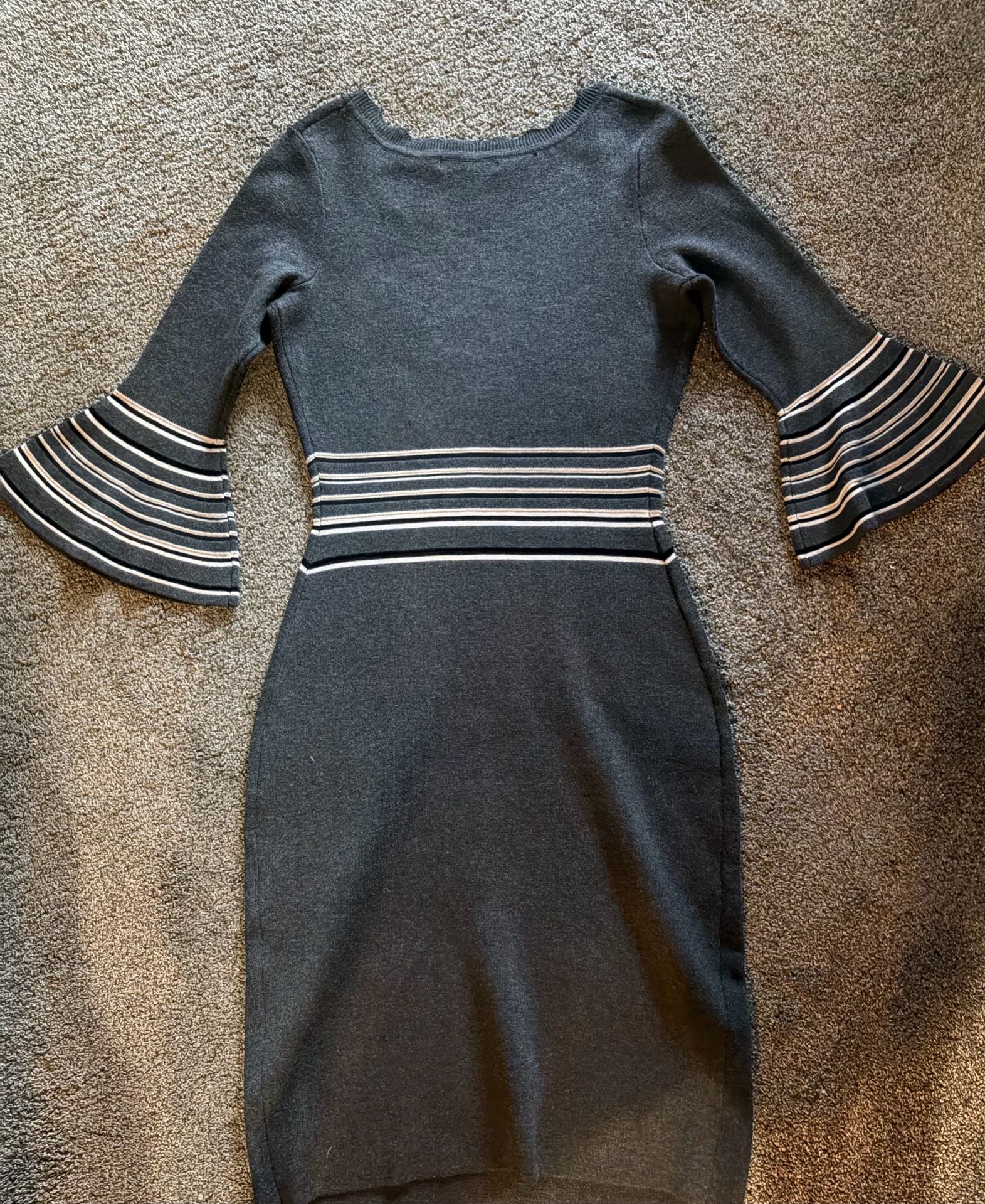 Danny and Nicole Sweater Dress Size L Gray Striped Bell Sleeve 3