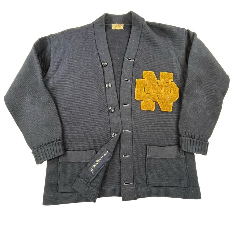 Vintage 1940s Notre Dame Varsity Letterman Cardigan Sand Knit - Sz 46 2