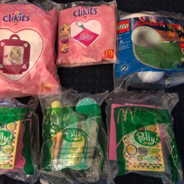 McDonald's Happy Meal Toys Lego Clikits Polly Pocket Lot of 6 Sealed
