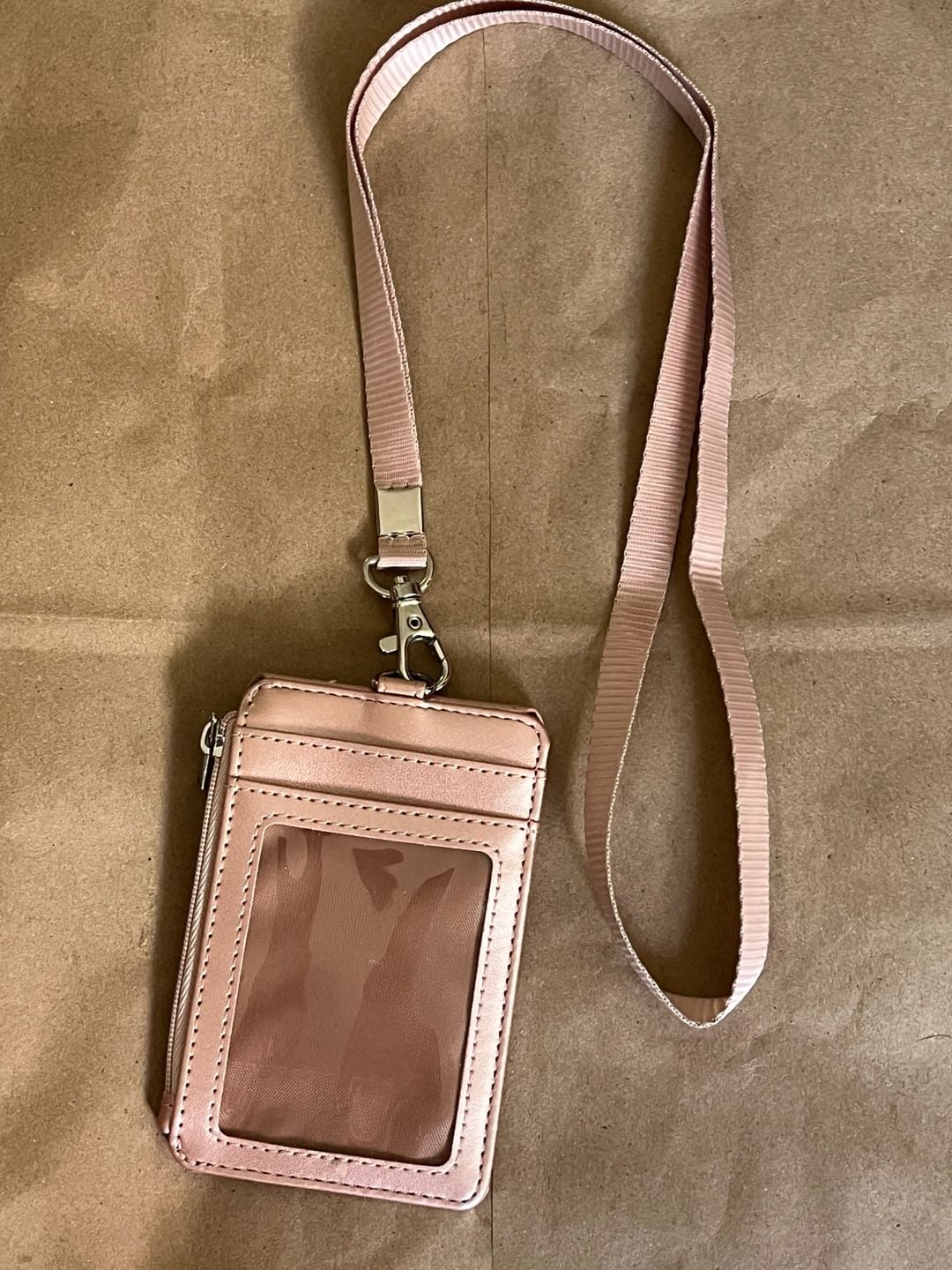 Teskyer ID Badge Holder with Lanyard Pink PU Leather Neck Strap 2