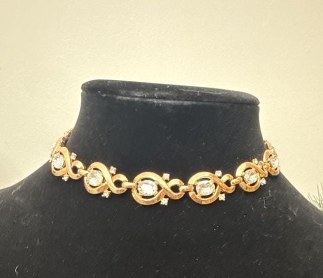 1952 Crown Trifari Alfred Philippe LORELEI Crystal Gold Tone Choker Necklace 2