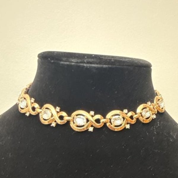 1952 Crown Trifari Alfred Philippe LORELEI Crystal Gold Tone Choker Necklace