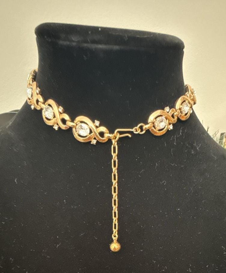 1952 Crown Trifari Alfred Philippe LORELEI Crystal Gold Tone Choker Necklace 3