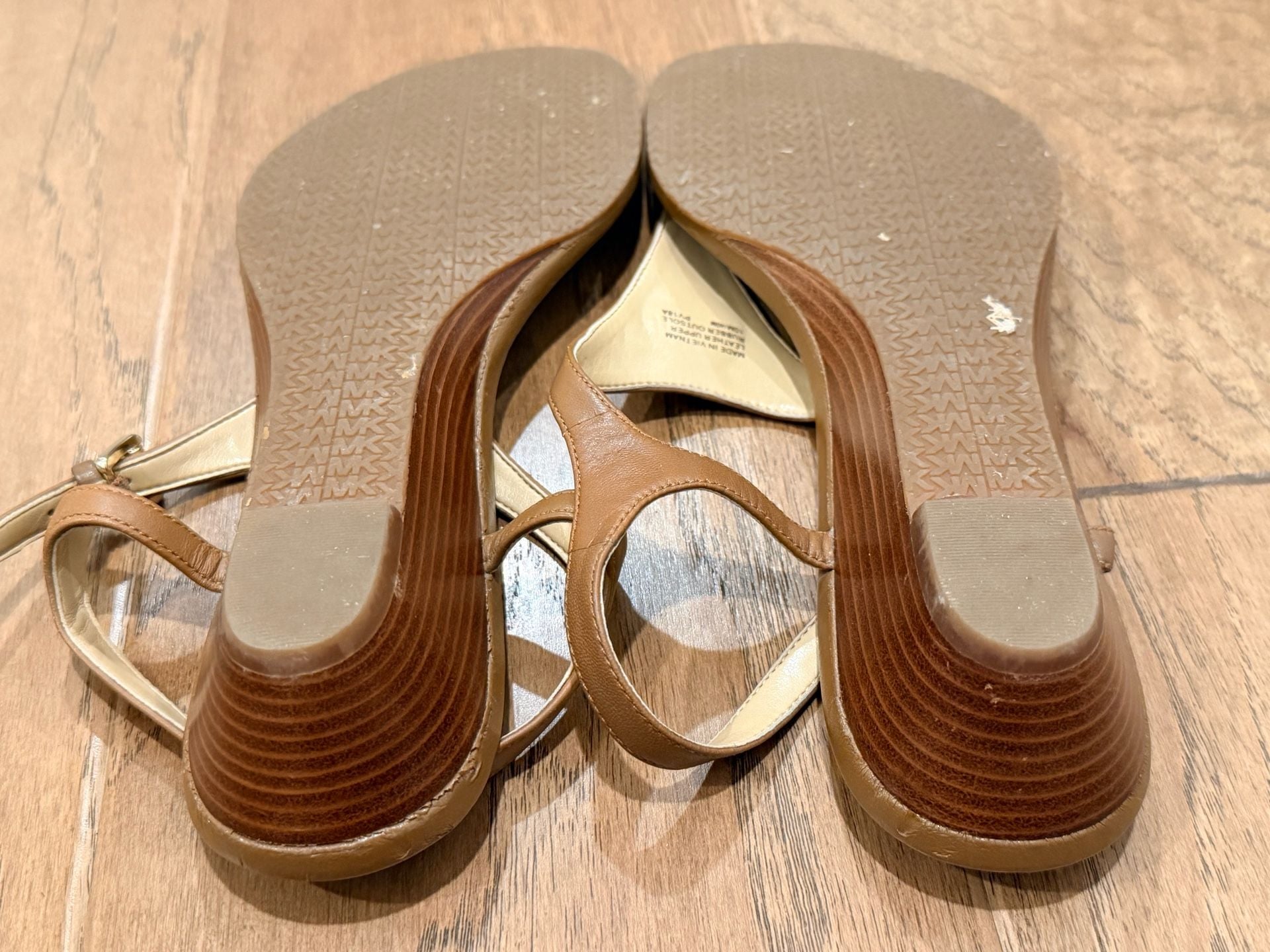 Michael Kors Mandy Leather Logo T-Strap Slingback Sandals Brown 8