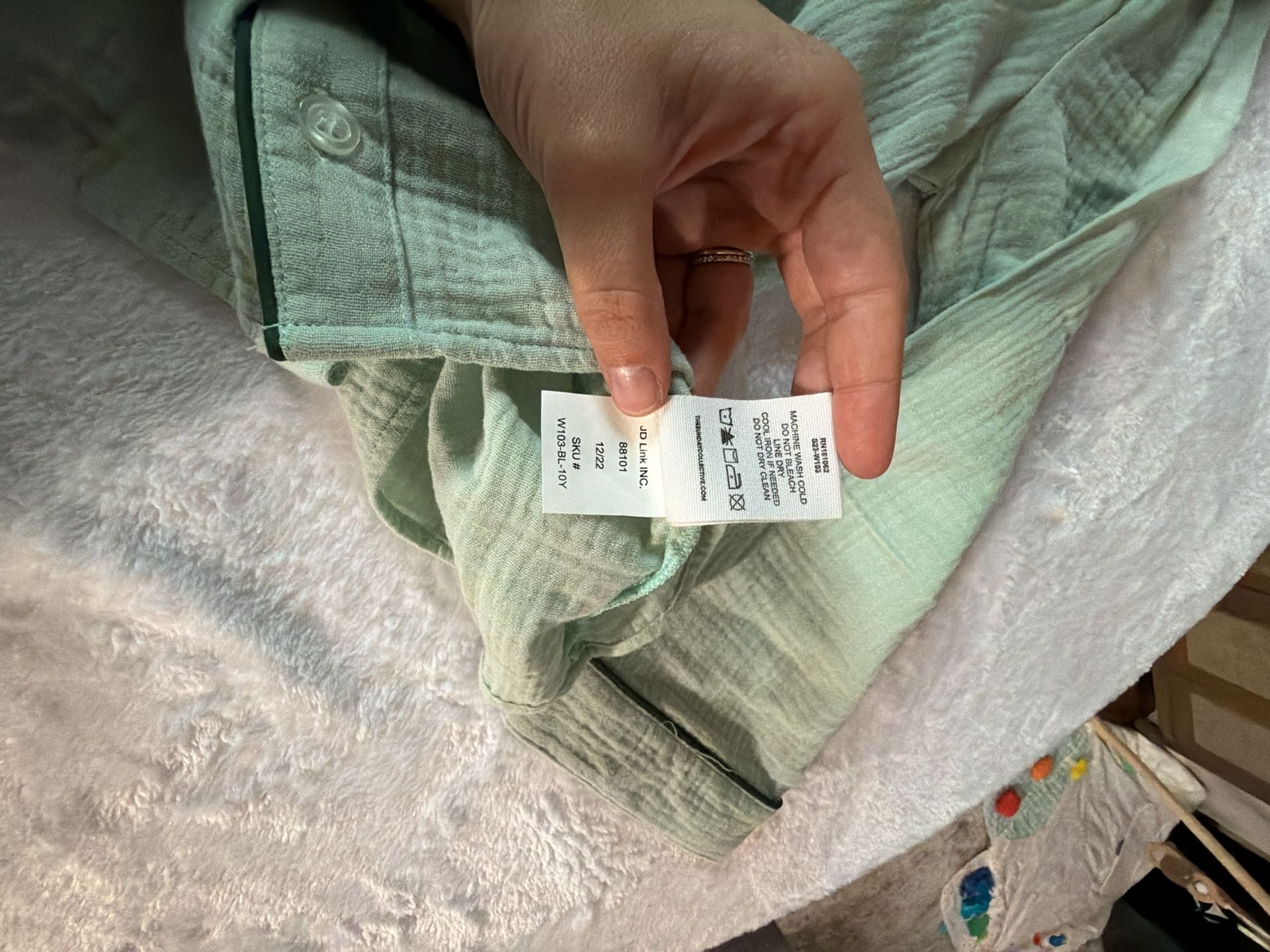 The Sunday Collective Long Sleeve Button-Up Shirt Size 10-11 Green Cotton 6