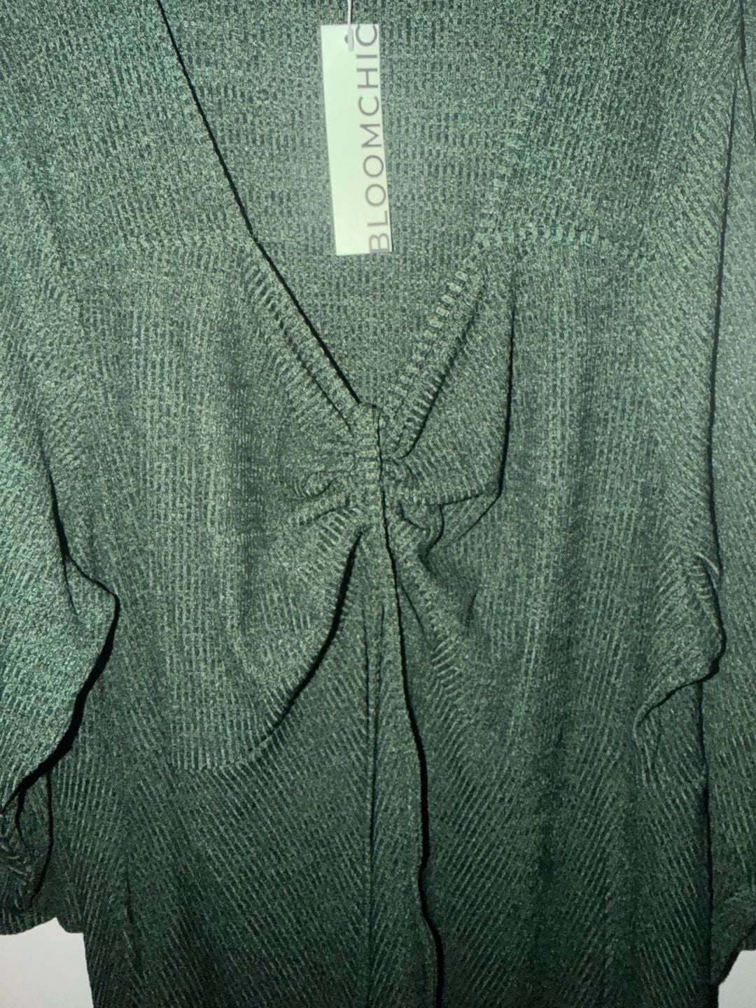 BloomChic Green Textured Dress Size 30 6X Long Sleeve V Neck Tie Front Pockets 7
