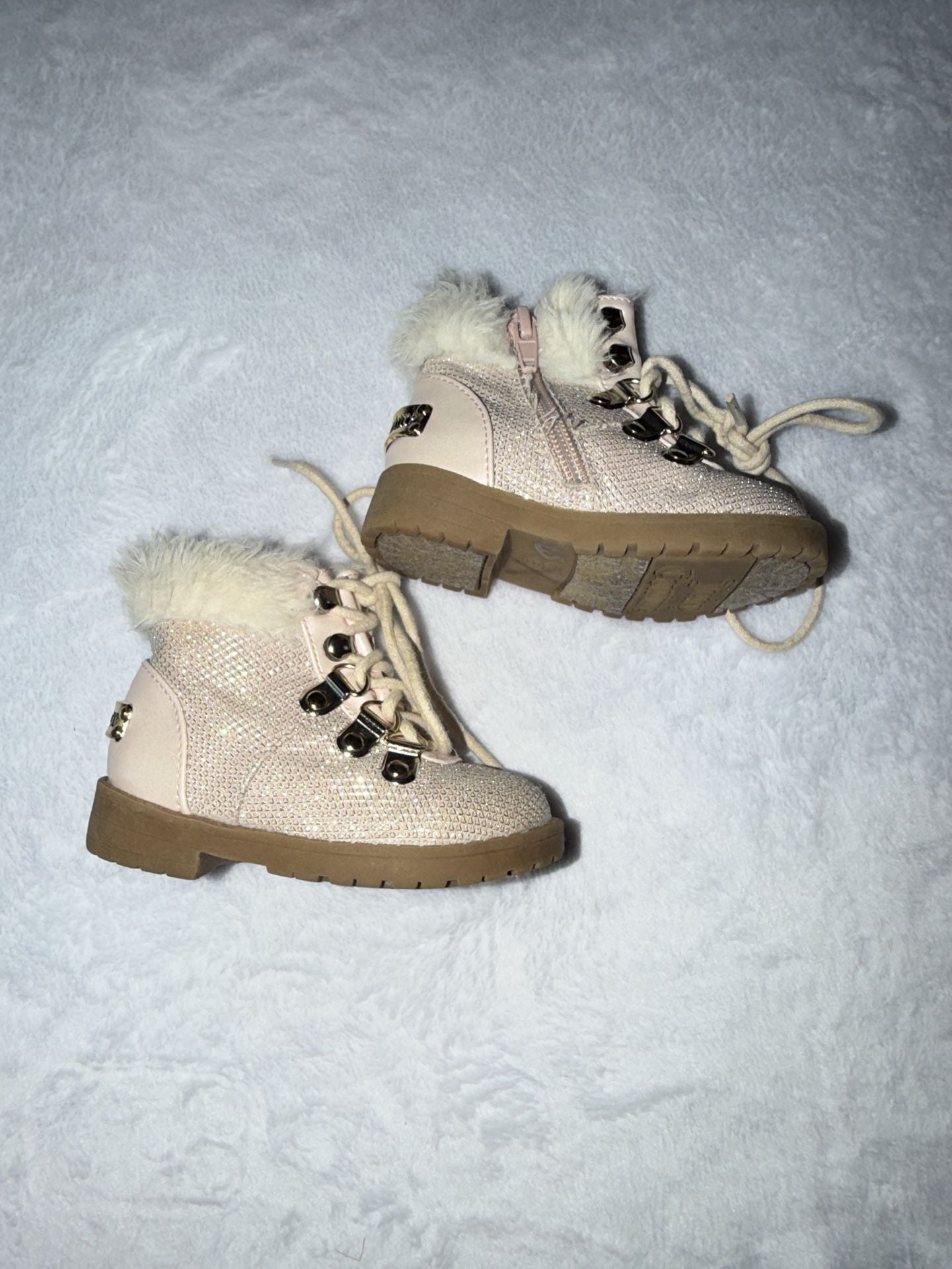 Juicy Couture Lil Huntington Boots Size 5M Pink Faux Fur Glitter 2