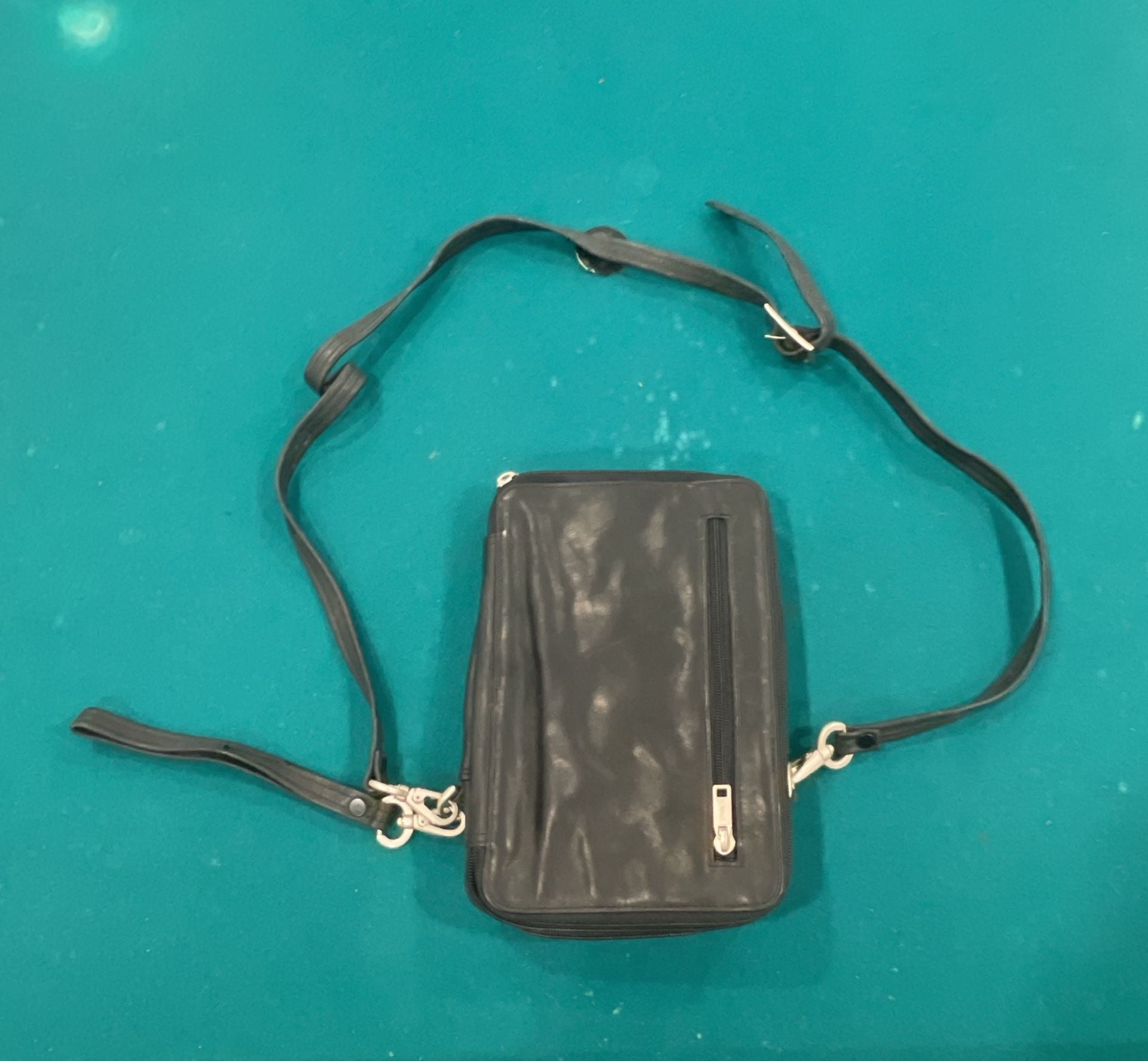 Black Leather Travel Organizer Crossbody Bag 3