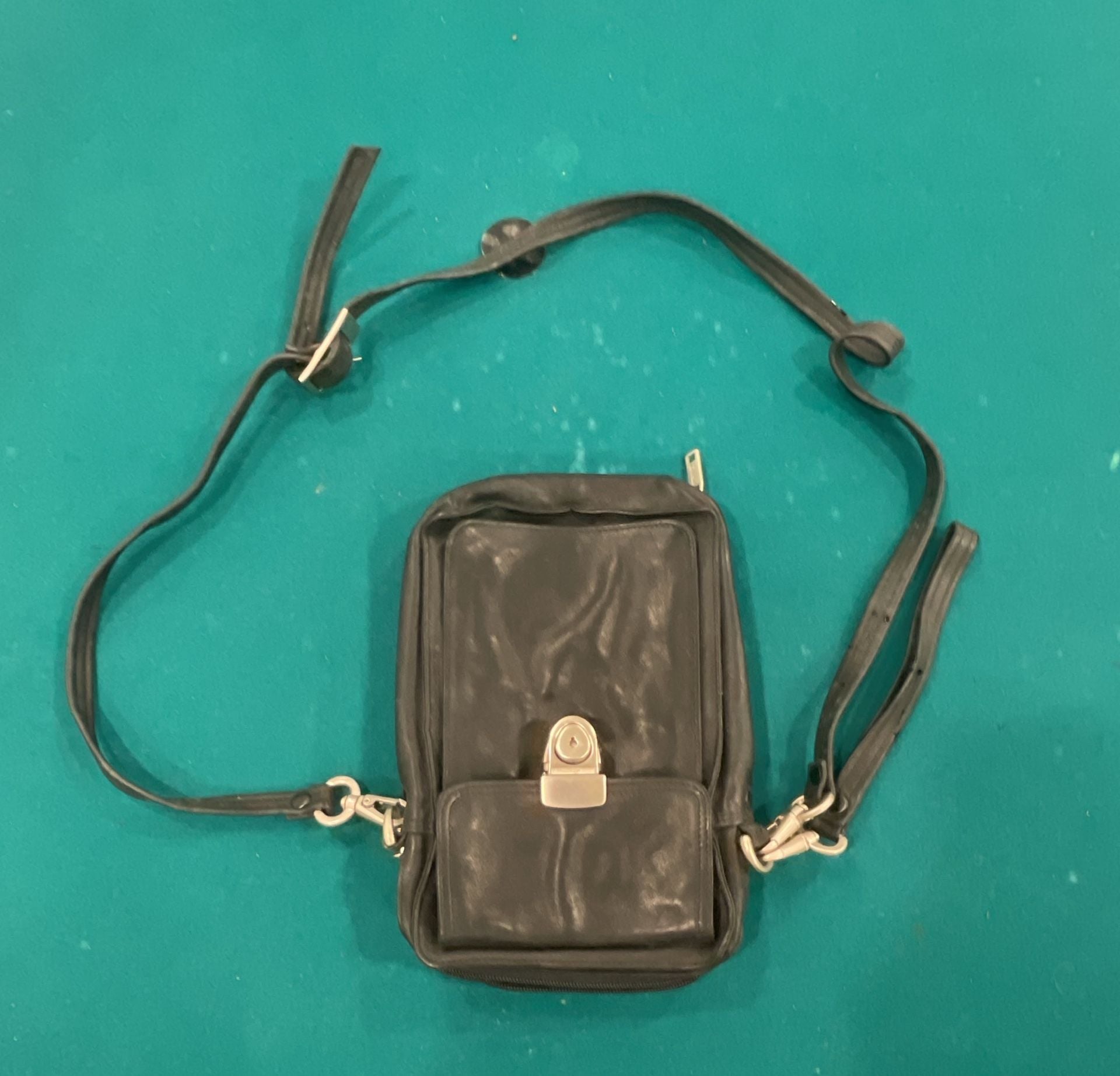 Black Leather Travel Organizer Crossbody Bag 2