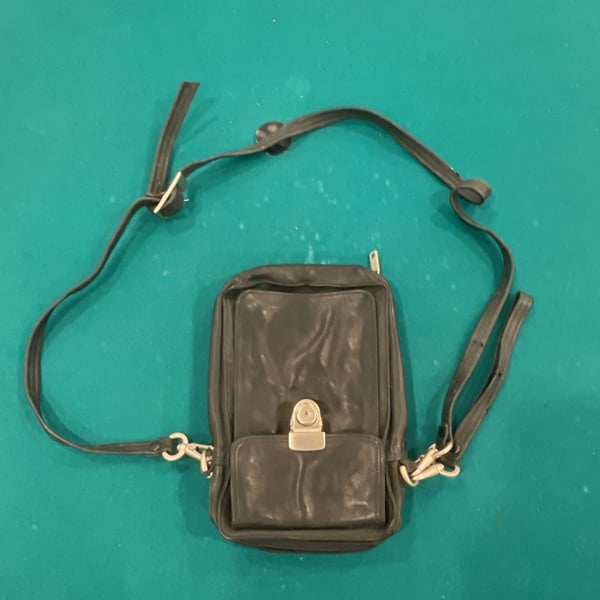 Black Leather Travel Organizer Crossbody Bag