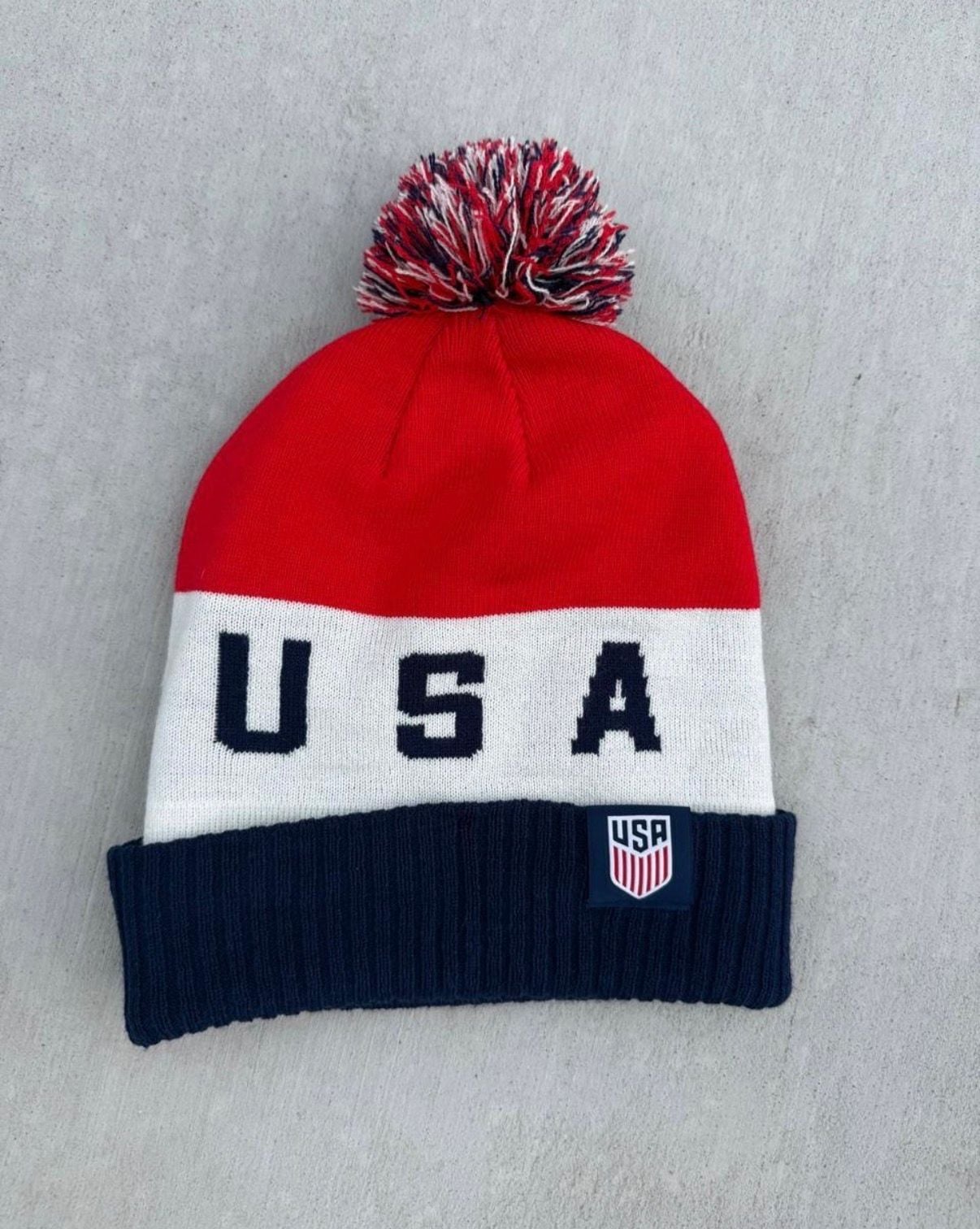Nike USA Beanie Hat Red White Blue Pom Cuffed 2