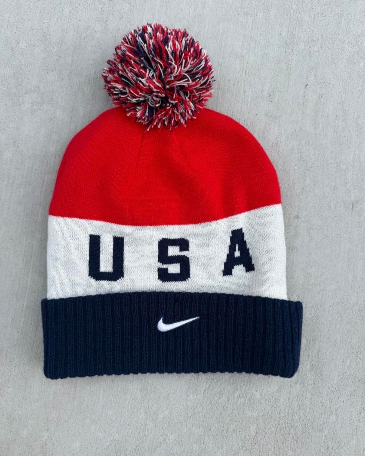 Nike USA Beanie Hat Red White Blue Pom Cuffed 3