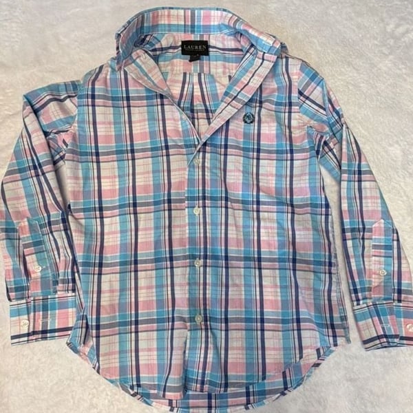 Lauren Ralph Lauren Button Down Plaid Shirt Size 8 Pink Blue