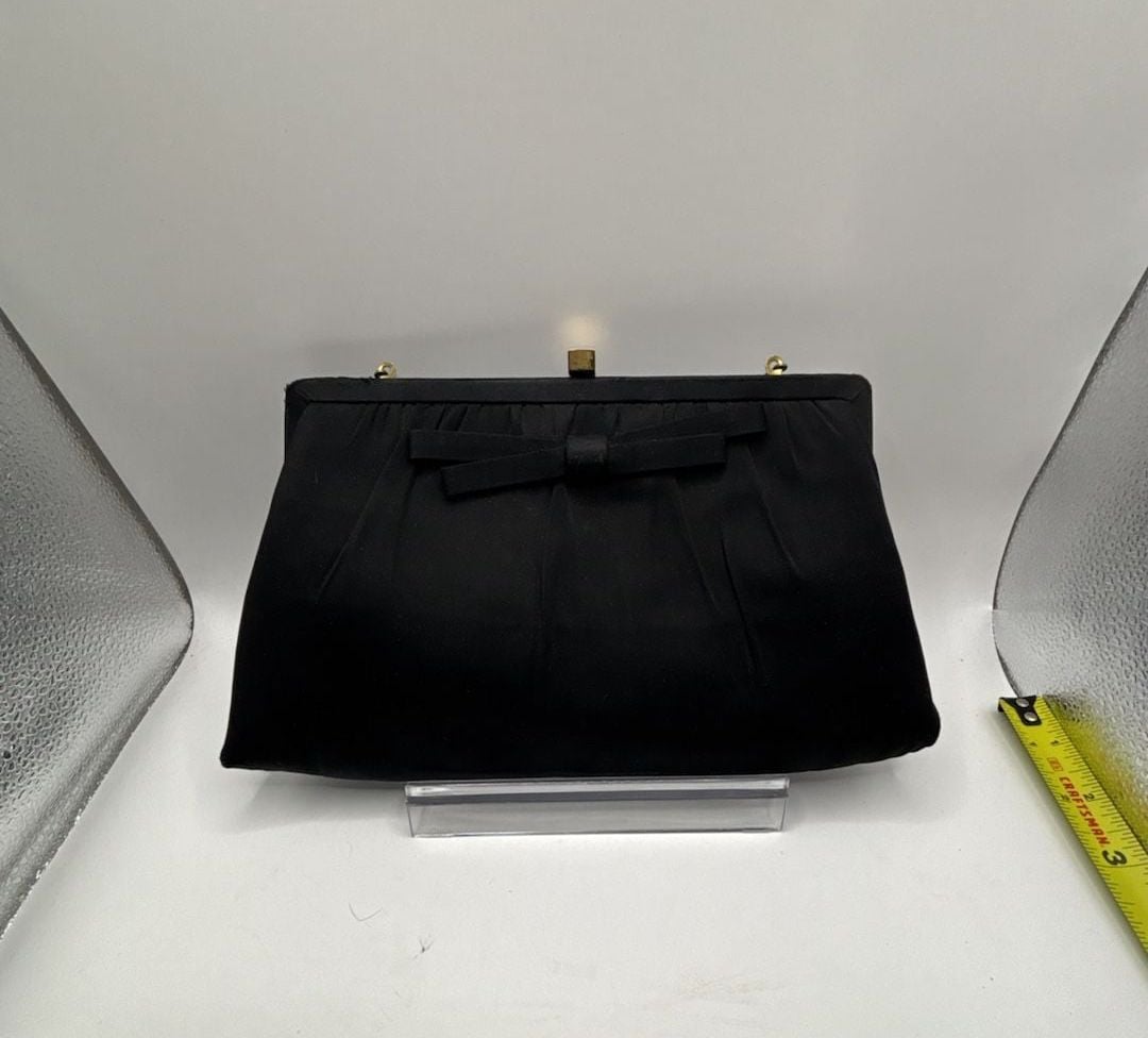 After Five by L & M Vintage Black Satin Evening Bag Clutch with Bow 2
