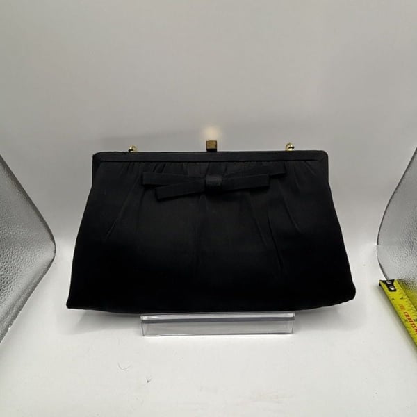 After Five by L & M Vintage Black Satin Evening Bag Clutch with Bow