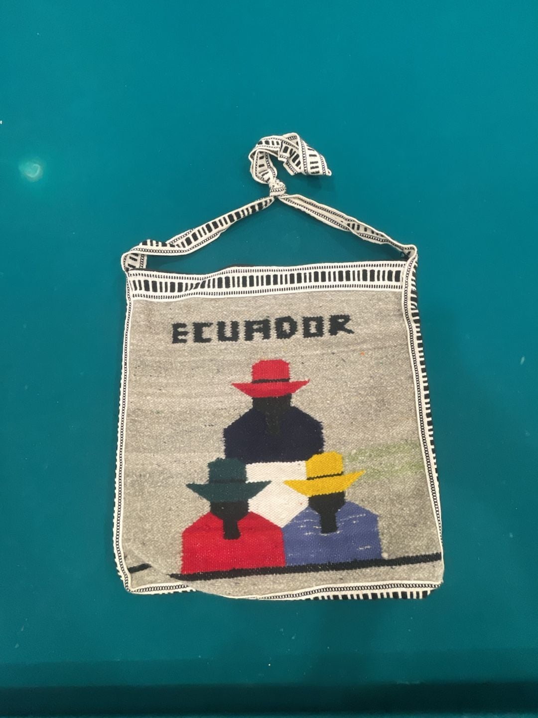 Handmade Ecuador Woven Wool Crossbody Bag Gray Folk Art 2