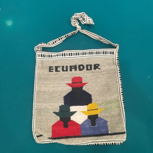 Handmade Ecuador Woven Wool Crossbody Bag Gray Folk Art