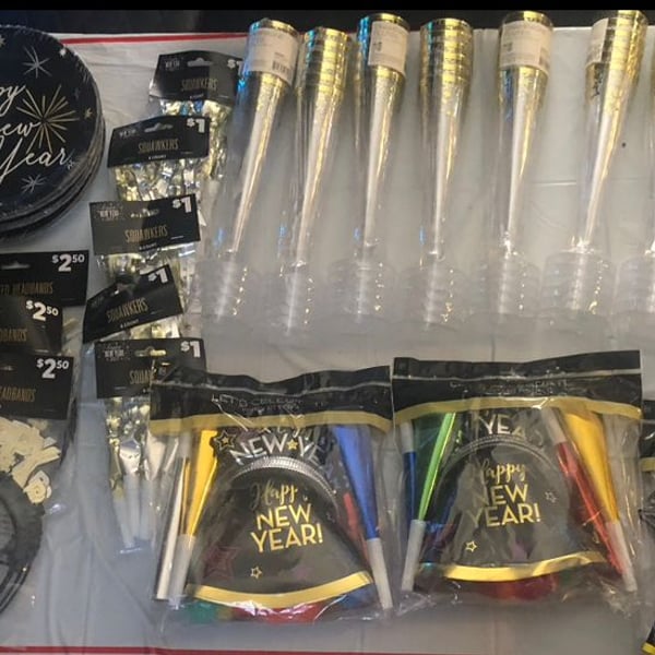 New Year's Eve Party Supplies Assortment Lot Hats Horns Plates