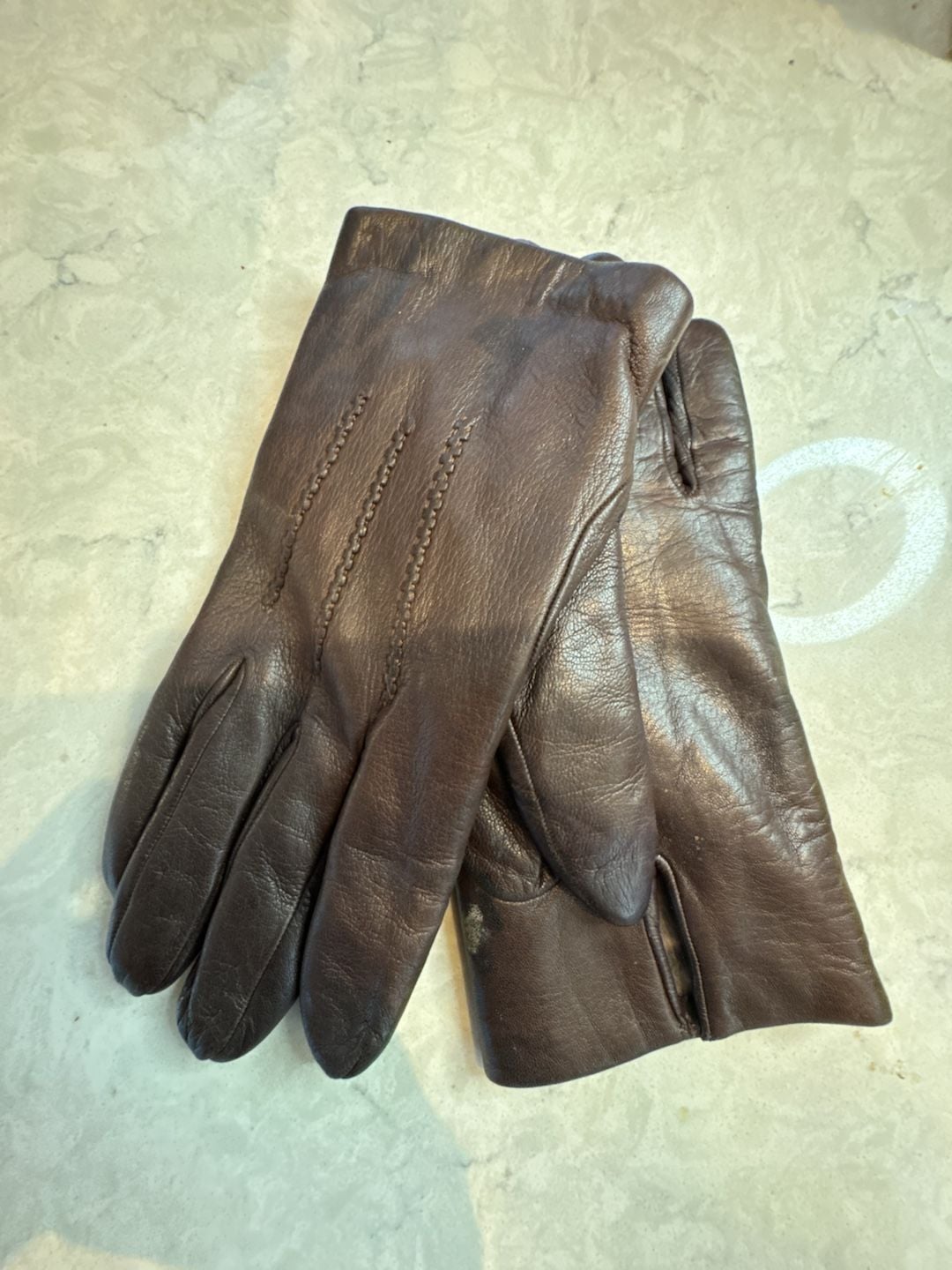 Brown Leather rabbit fur Lined Gloves L 1