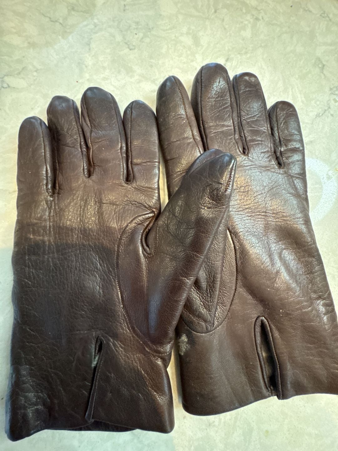 Brown Leather rabbit fur Lined Gloves L 2
