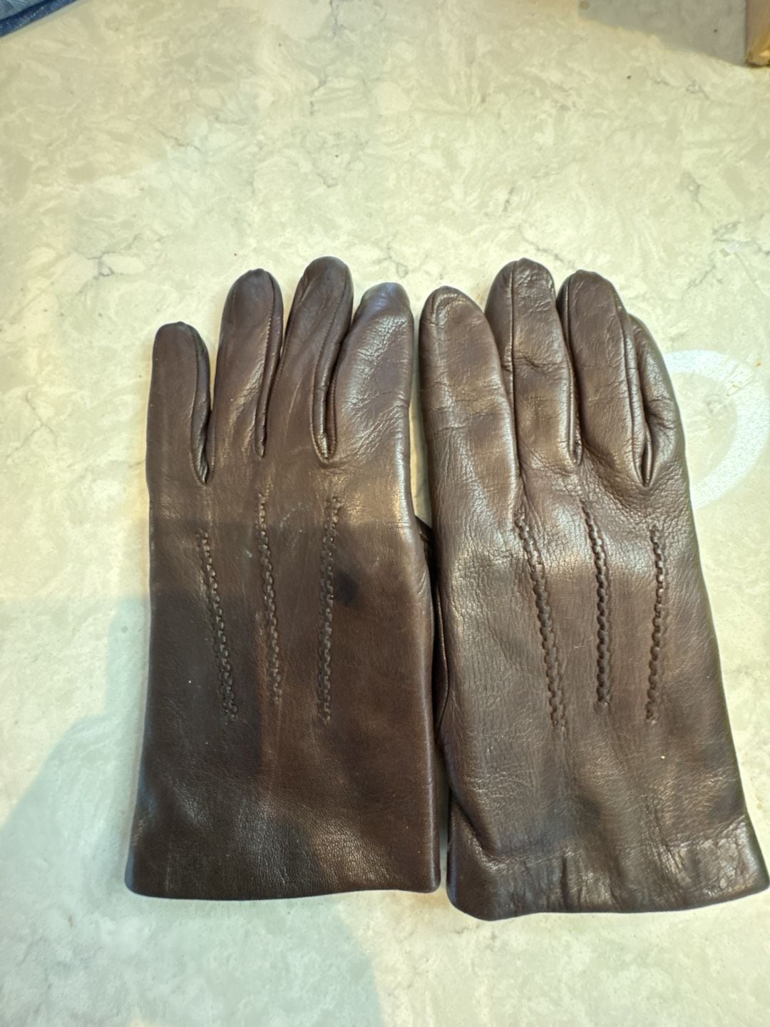Brown Leather rabbit fur Lined Gloves L 3