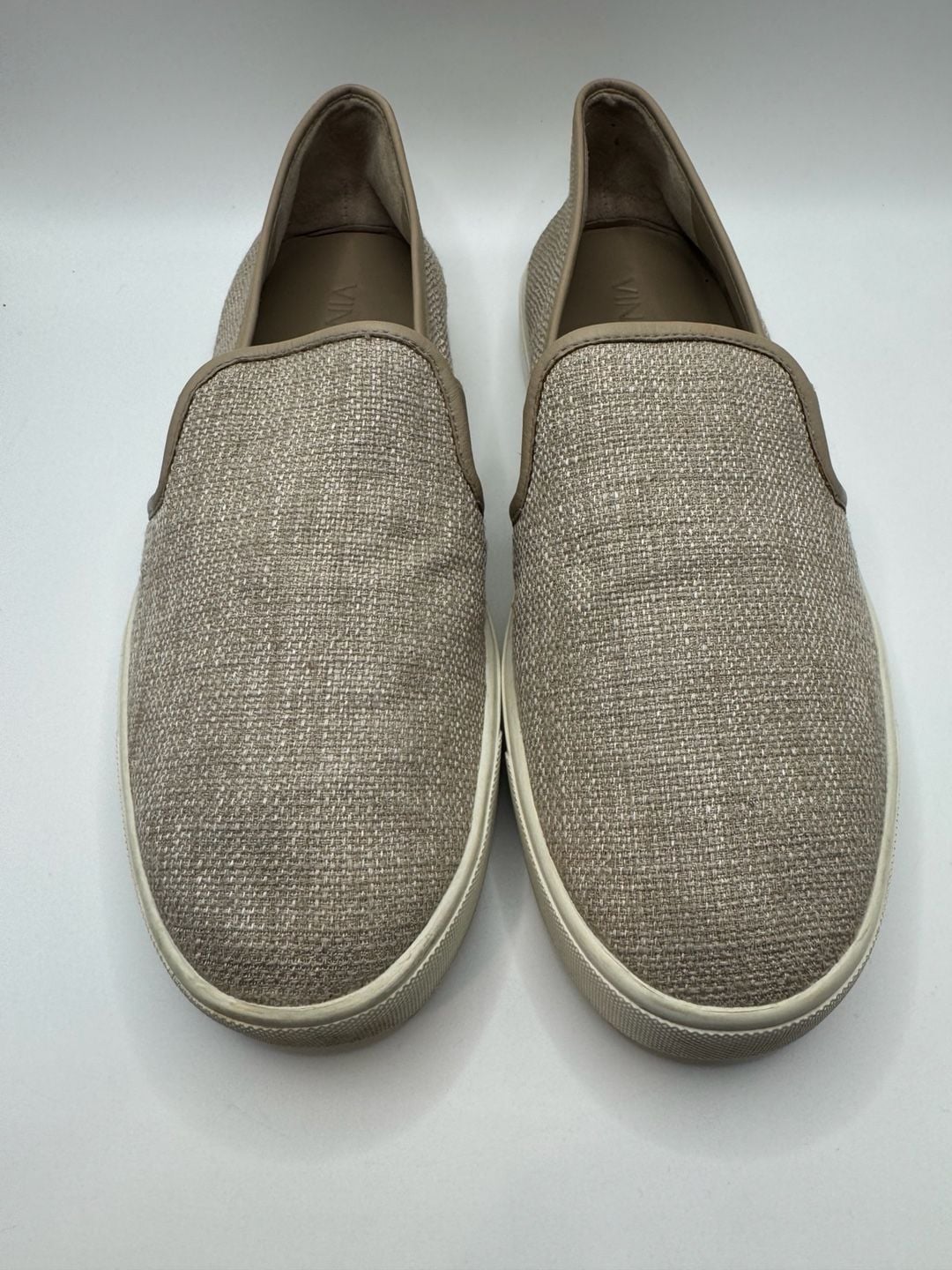 Vince Preston Slip-On Sneakers Beige Woven Linen Size 7.5 2