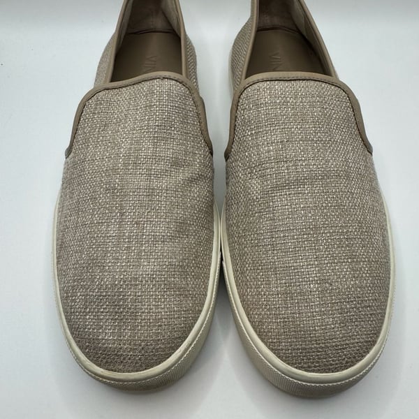 Vince Preston Slip-On Sneakers Beige Woven Linen Size 7.5
