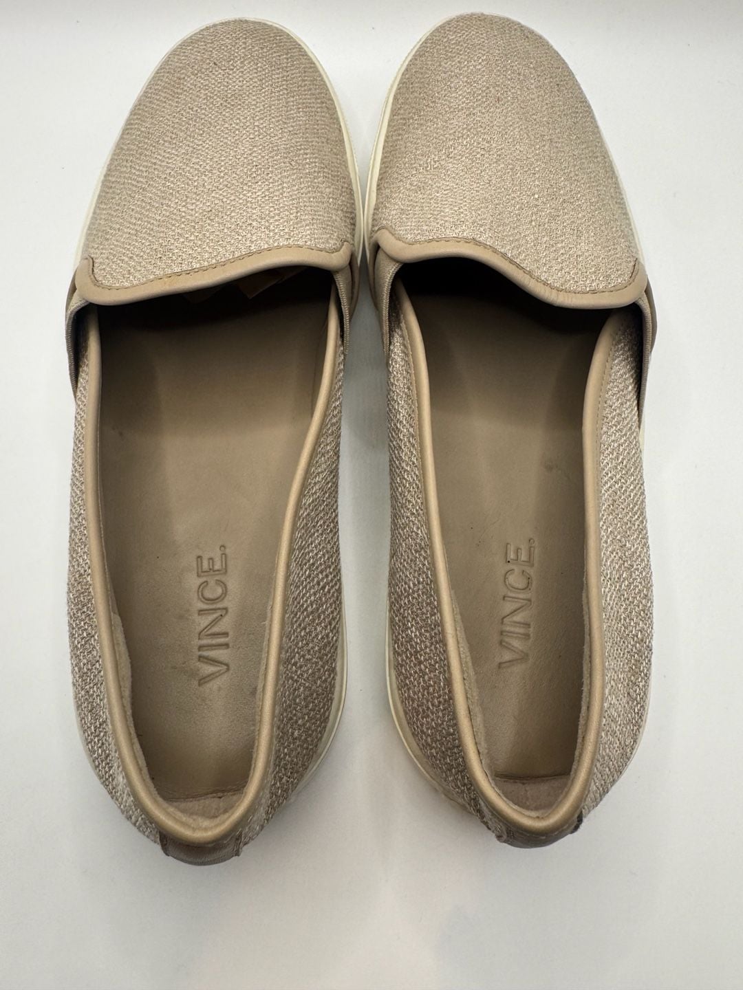Vince Preston Slip-On Sneakers Beige Woven Linen Size 7.5 6