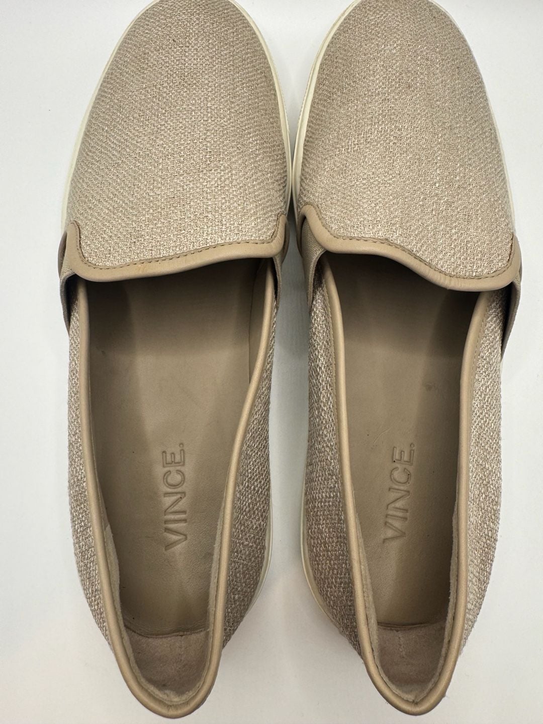 Vince Preston Slip-On Sneakers Beige Woven Linen Size 7.5 7