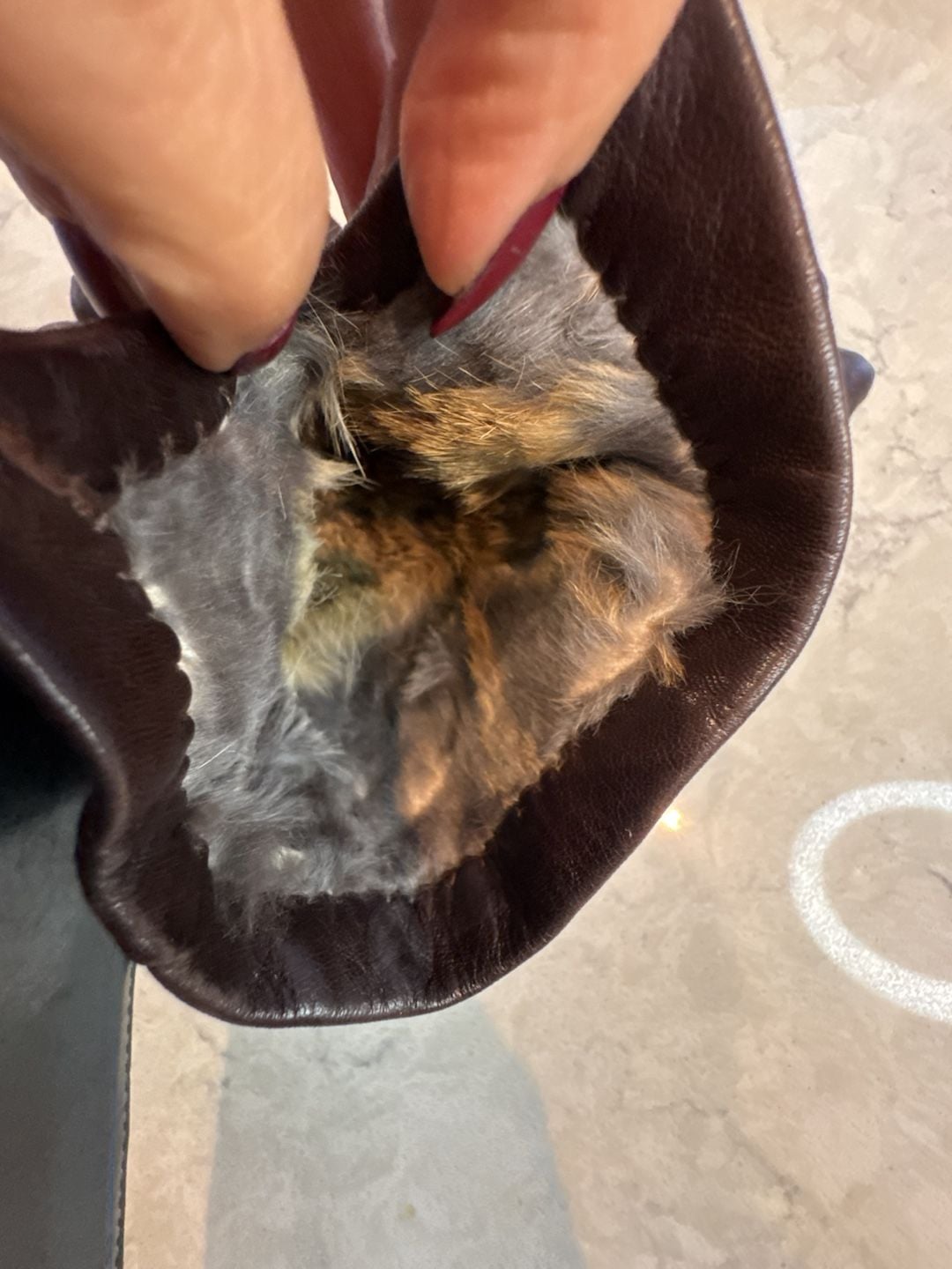 Brown Leather rabbit fur Lined Gloves L 4