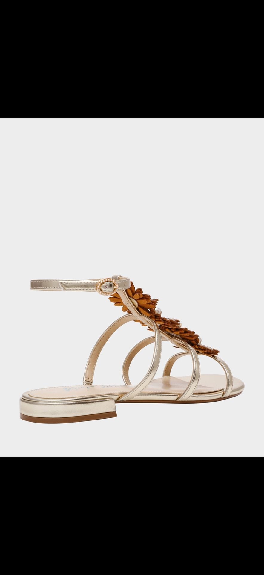 Betsey Johnson Joyce Gold Rhinestone Floral Sandals Size 10 – MSRP $119 3