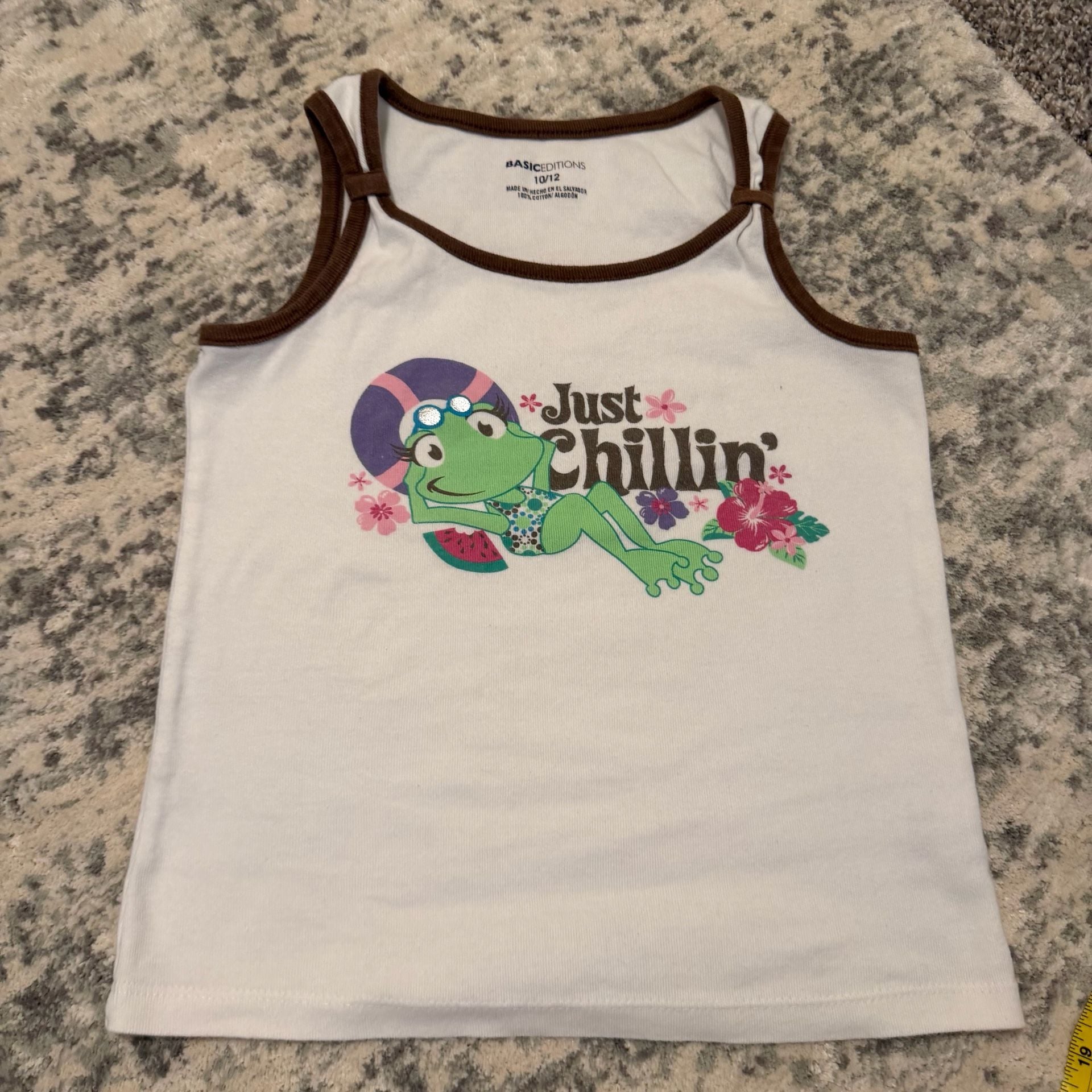 Basic Editions Tank Top Size 10/12 White Just Chillin Frog Y2K 5