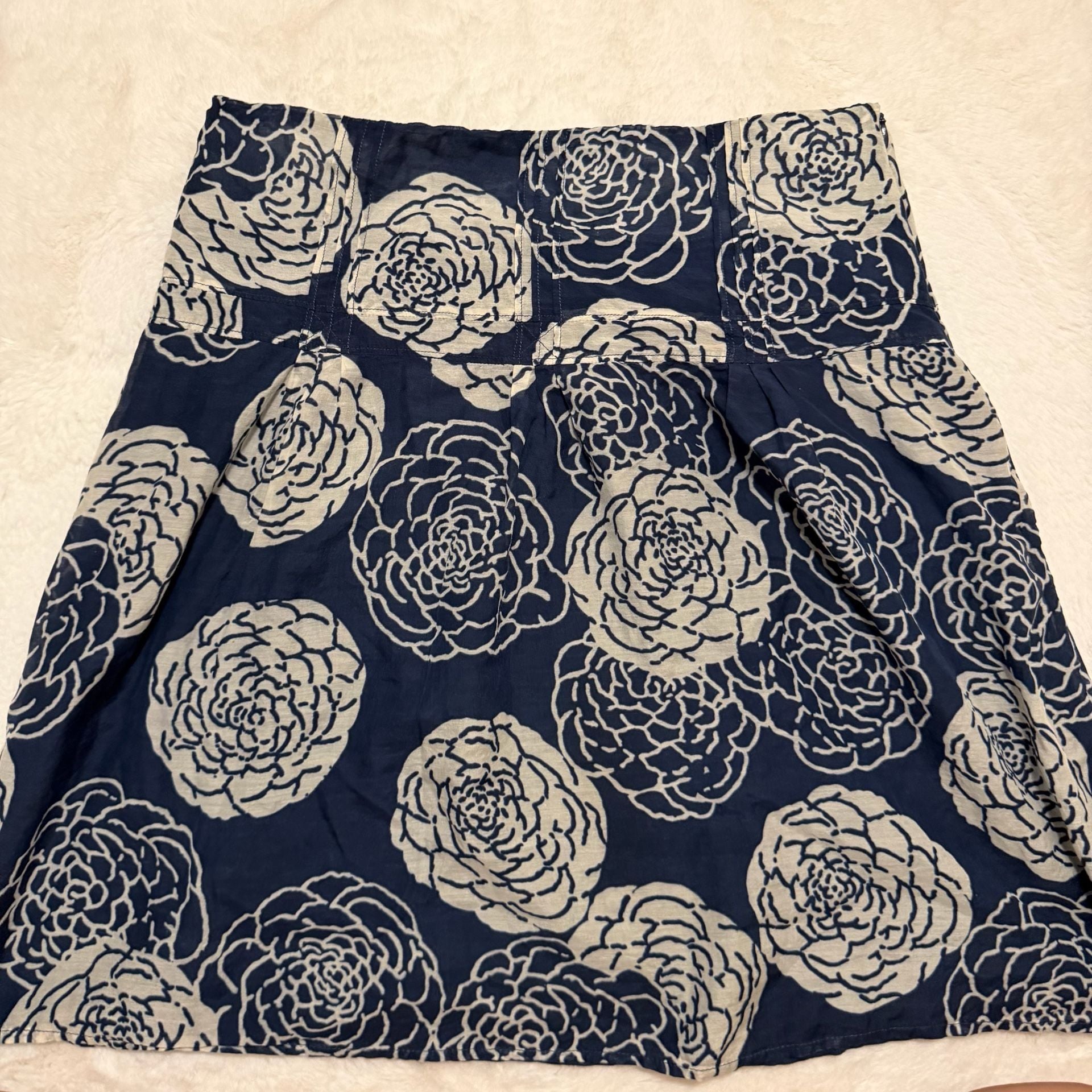 FOSSIL Cotton A-Line Skirt Size 6 Navy White Floral 2