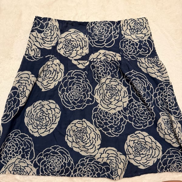 FOSSIL Cotton A-Line Skirt Size 6 Navy White Floral