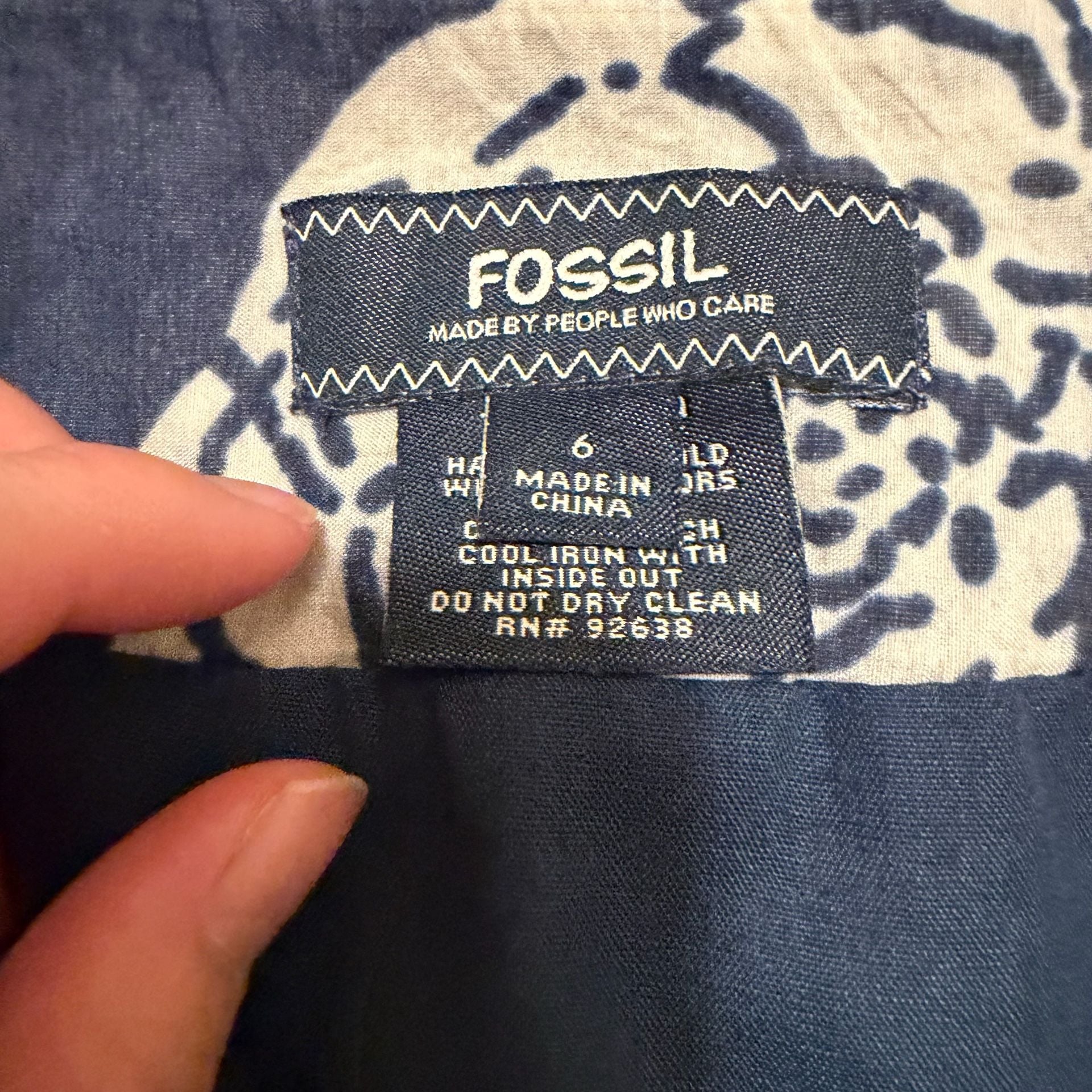 FOSSIL Cotton A-Line Skirt Size 6 Navy White Floral 3