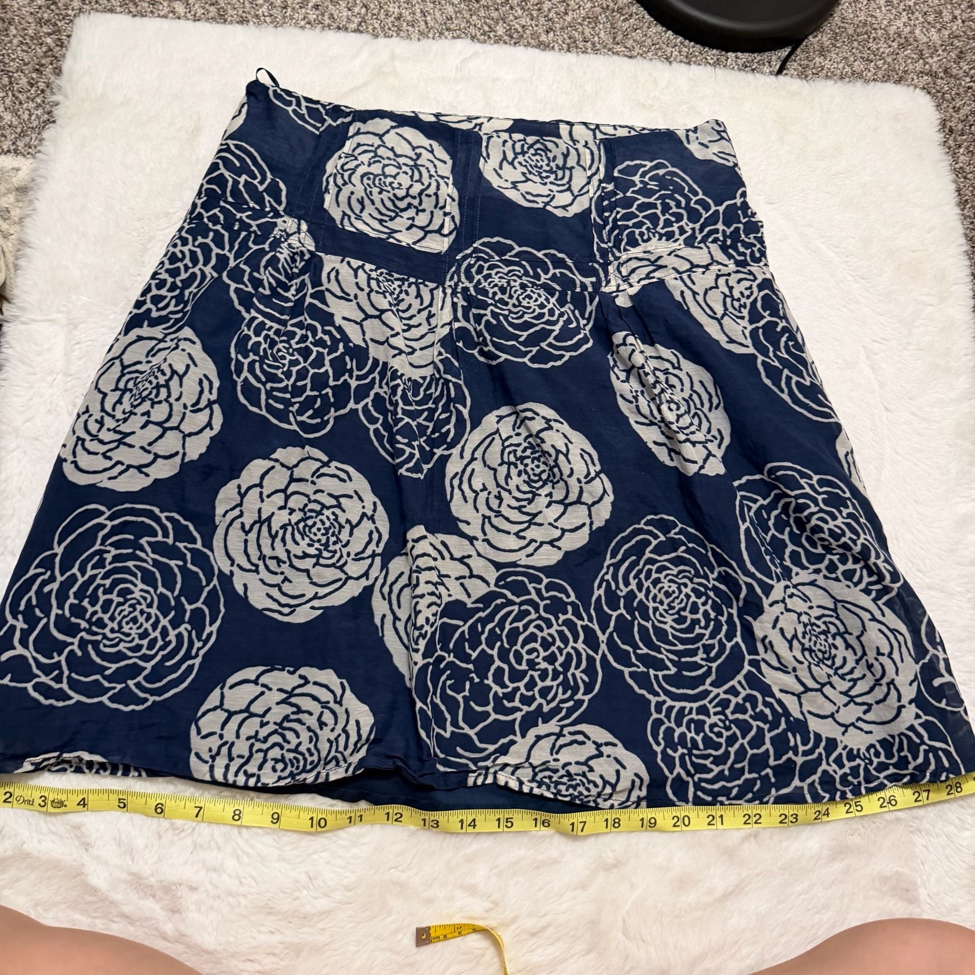 FOSSIL Cotton A-Line Skirt Size 6 Navy White Floral 6