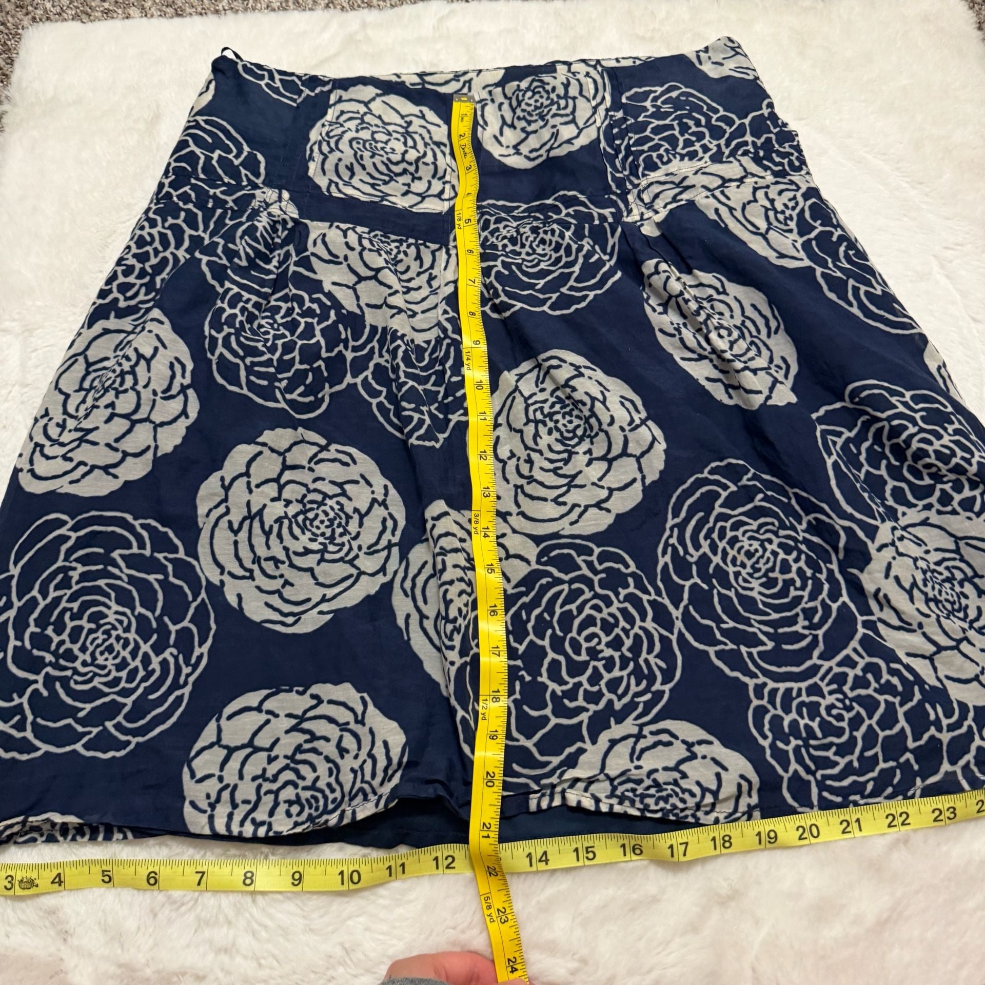 FOSSIL Cotton A-Line Skirt Size 6 Navy White Floral 7